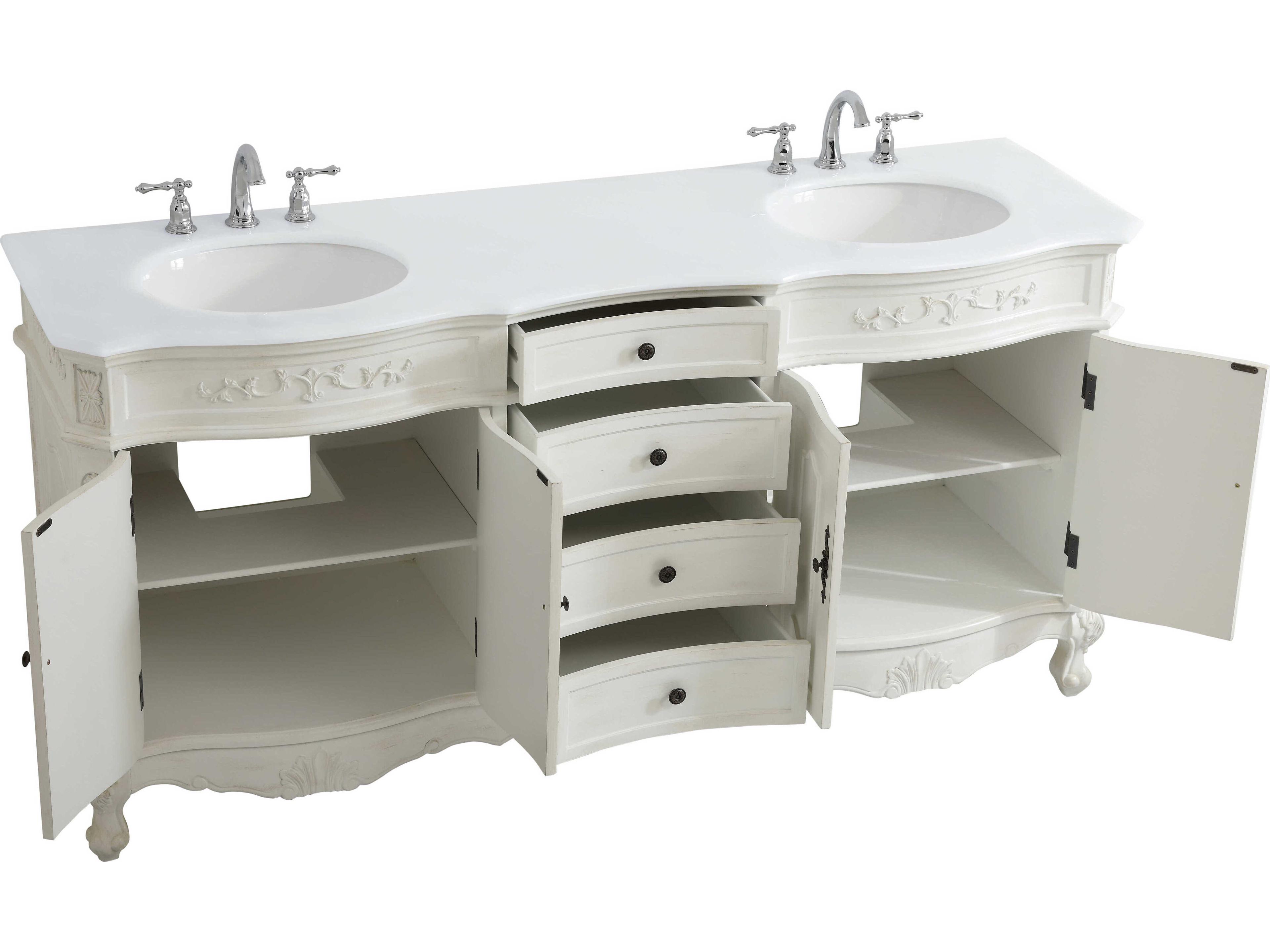 Elegant Lighting Danville Antique White 72" Vanity with Ivory White Quartz Countertop