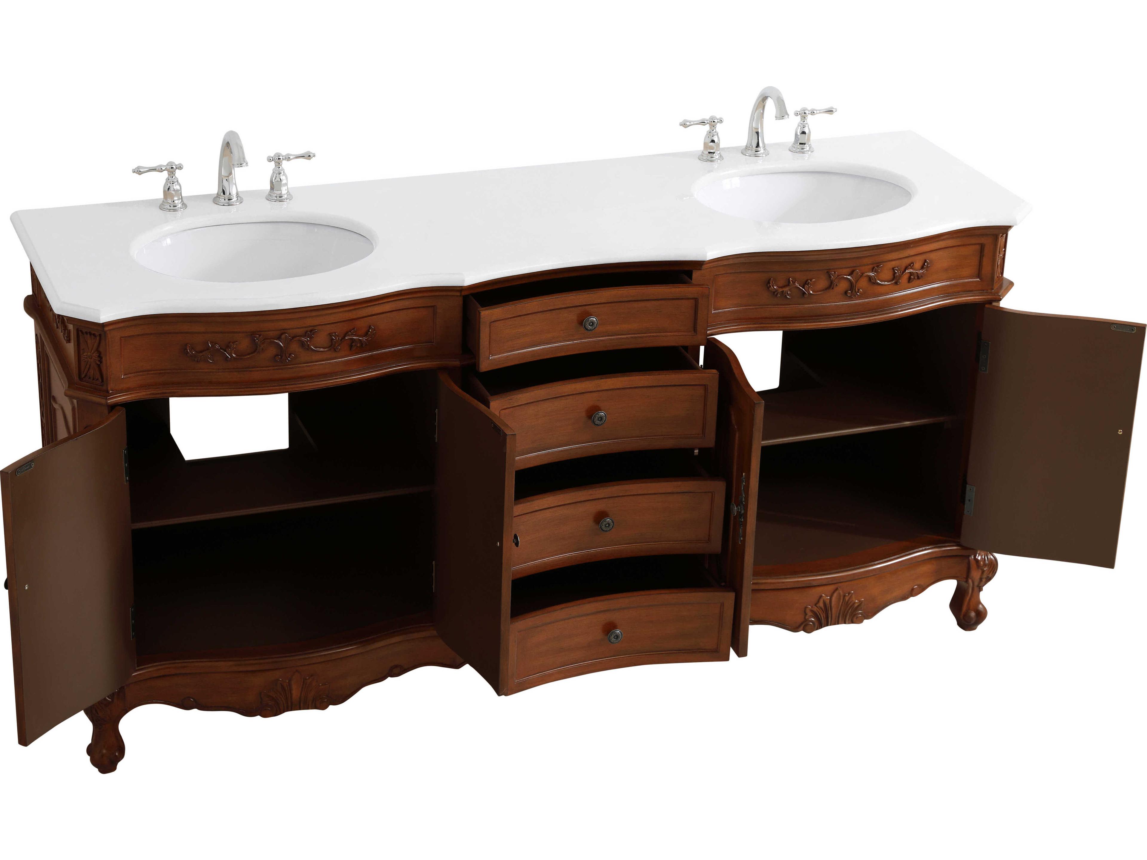 Elegant Lighting Danville Teak 72" Vanity with Ivory White Quartz Countertop