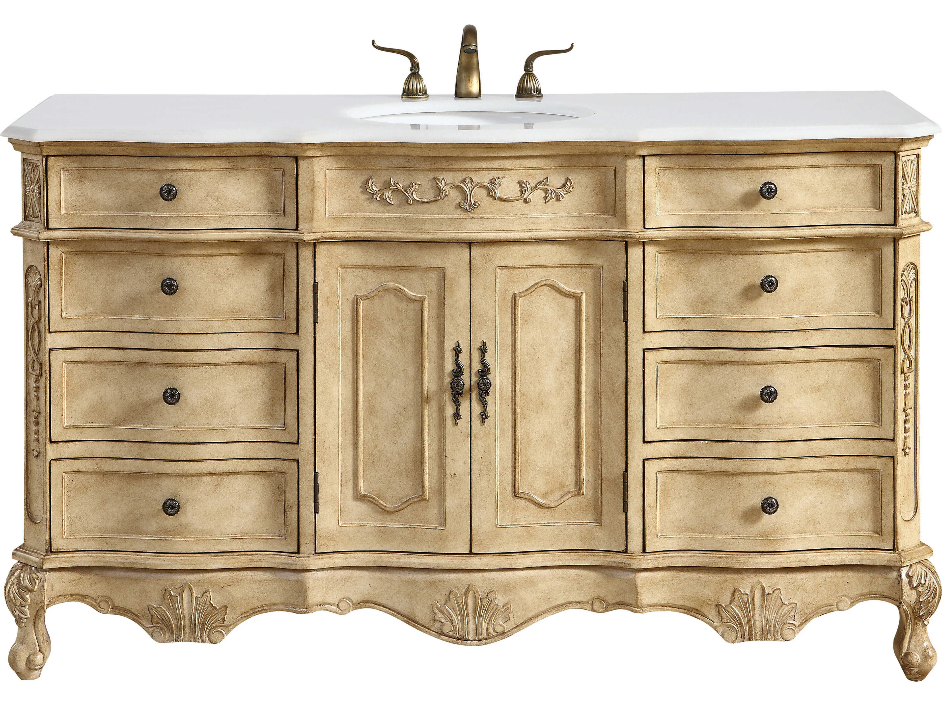 Elegant Lighting Danville Antique Beige 60" Vanity with Ivory White Quartz Countertop