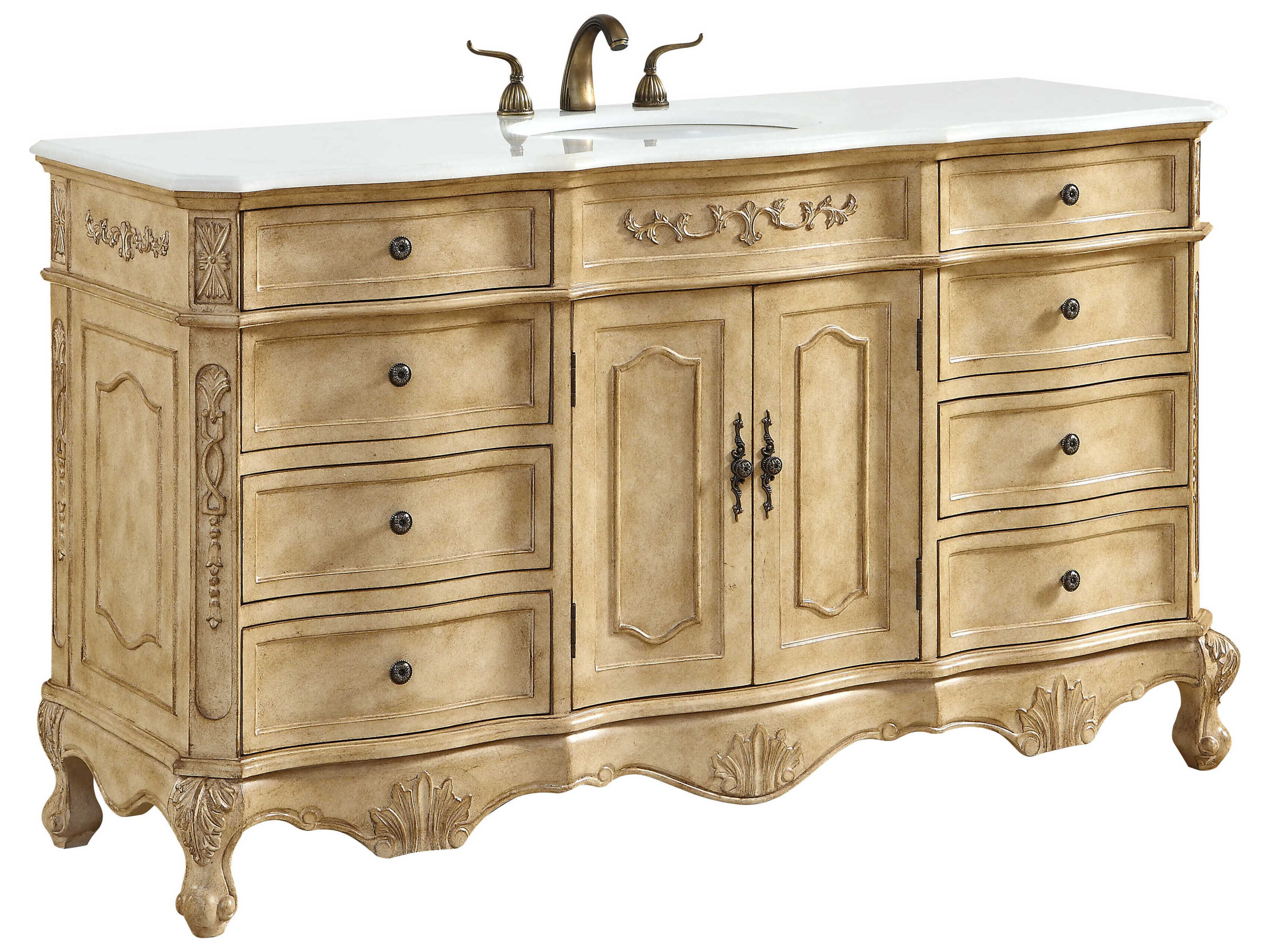 Elegant Lighting Danville Antique Beige 60" Vanity with Ivory White Quartz Countertop