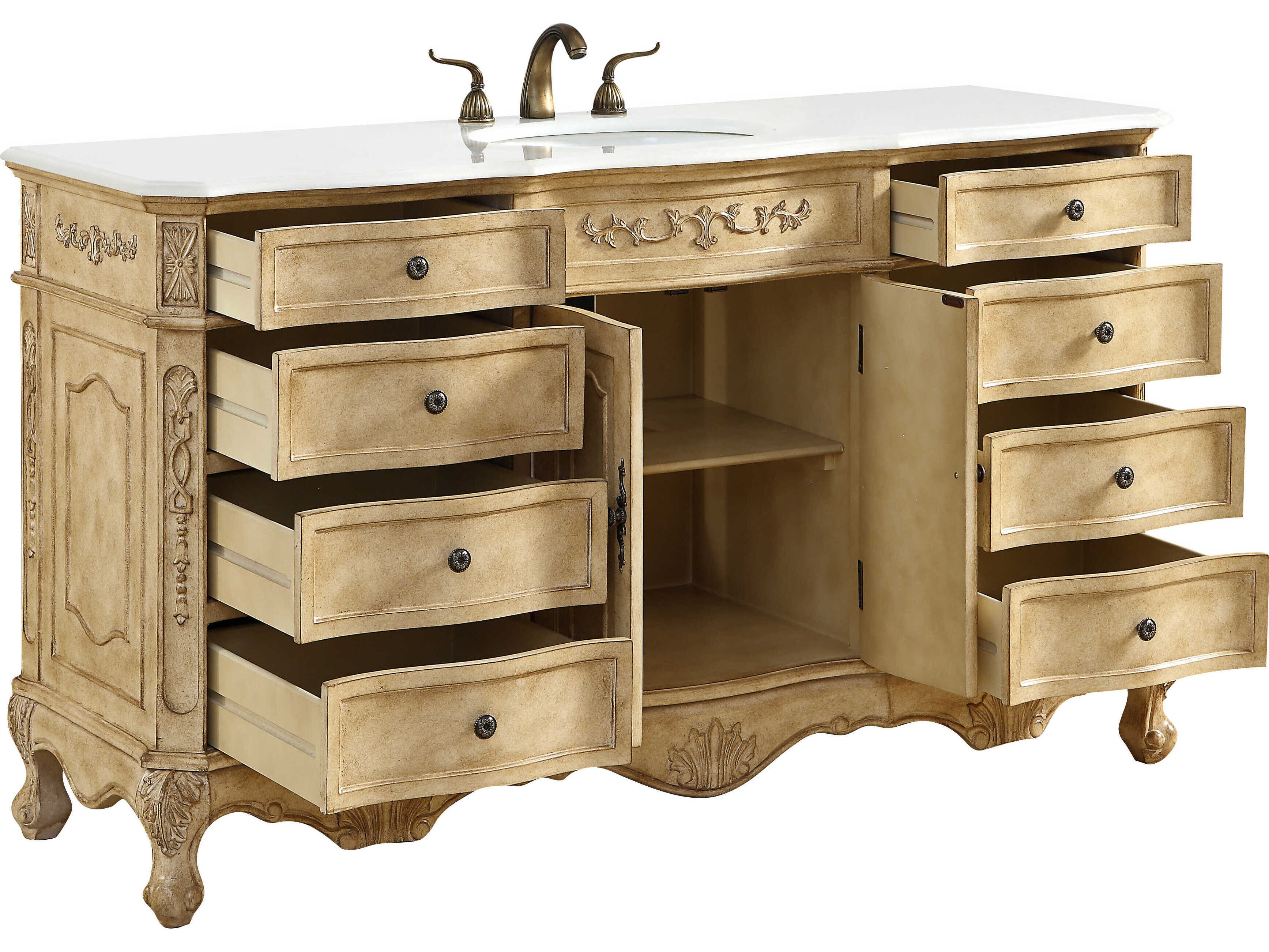 Elegant Lighting Danville Antique Beige 60" Vanity with Ivory White Quartz Countertop