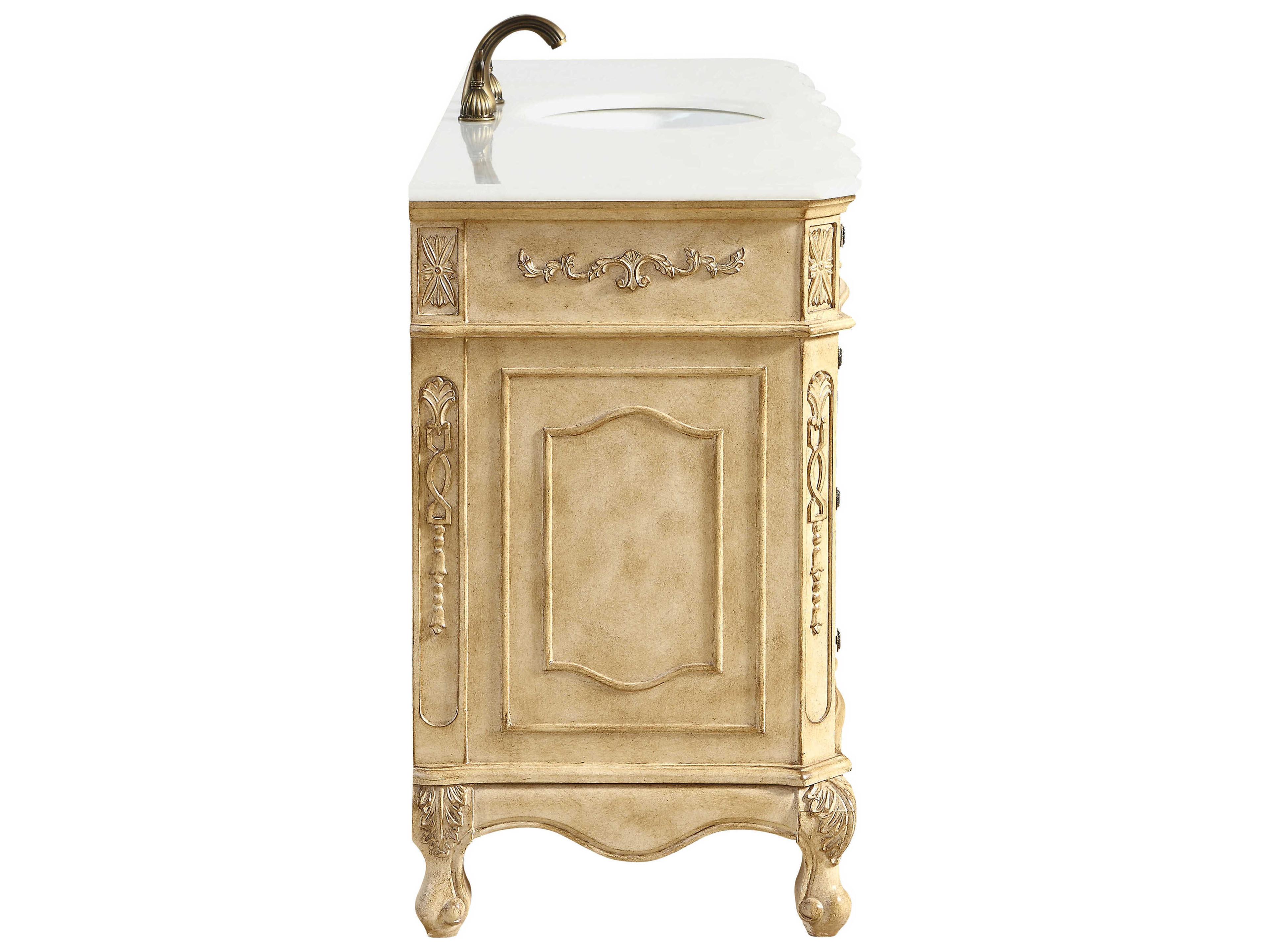 Elegant Lighting Danville Antique Beige 60" Vanity with Ivory White Quartz Countertop
