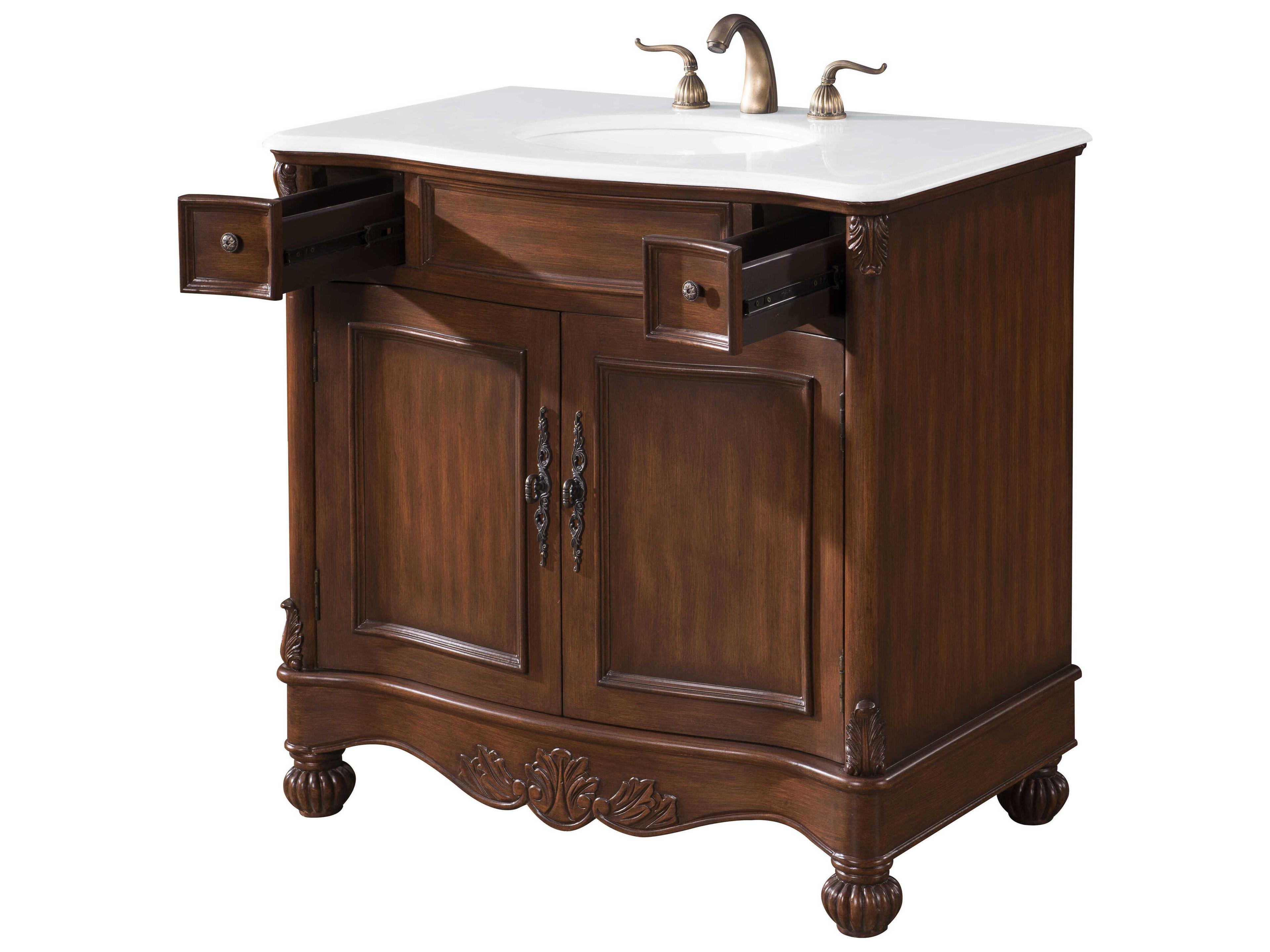 Elegant Lighting Windsor Brown 36" Vanity with Ivory White Quartz Countertop