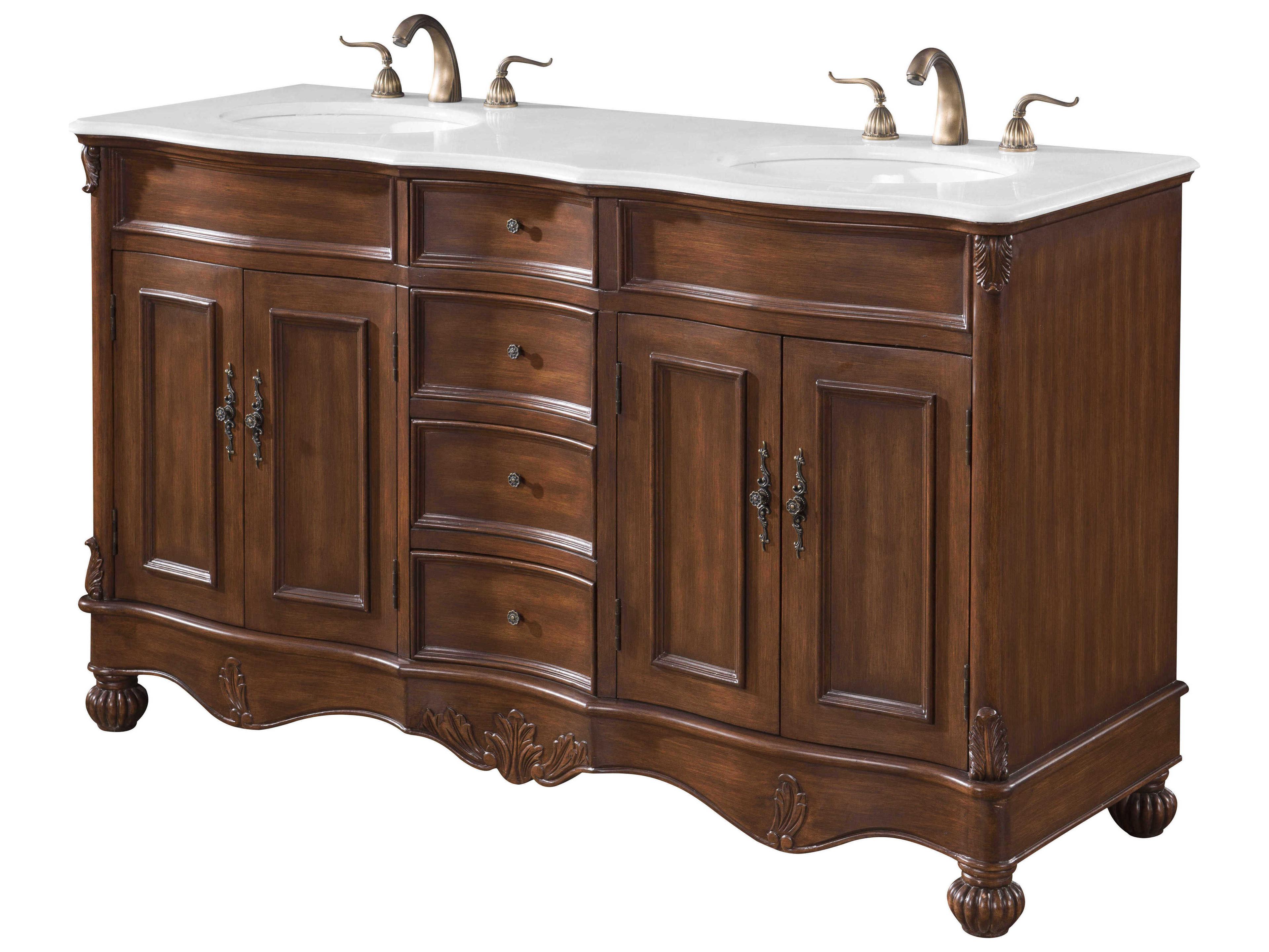 Elegant Lighting Windsor Teak 60" Vanity with Ivory White Quartz Countertop