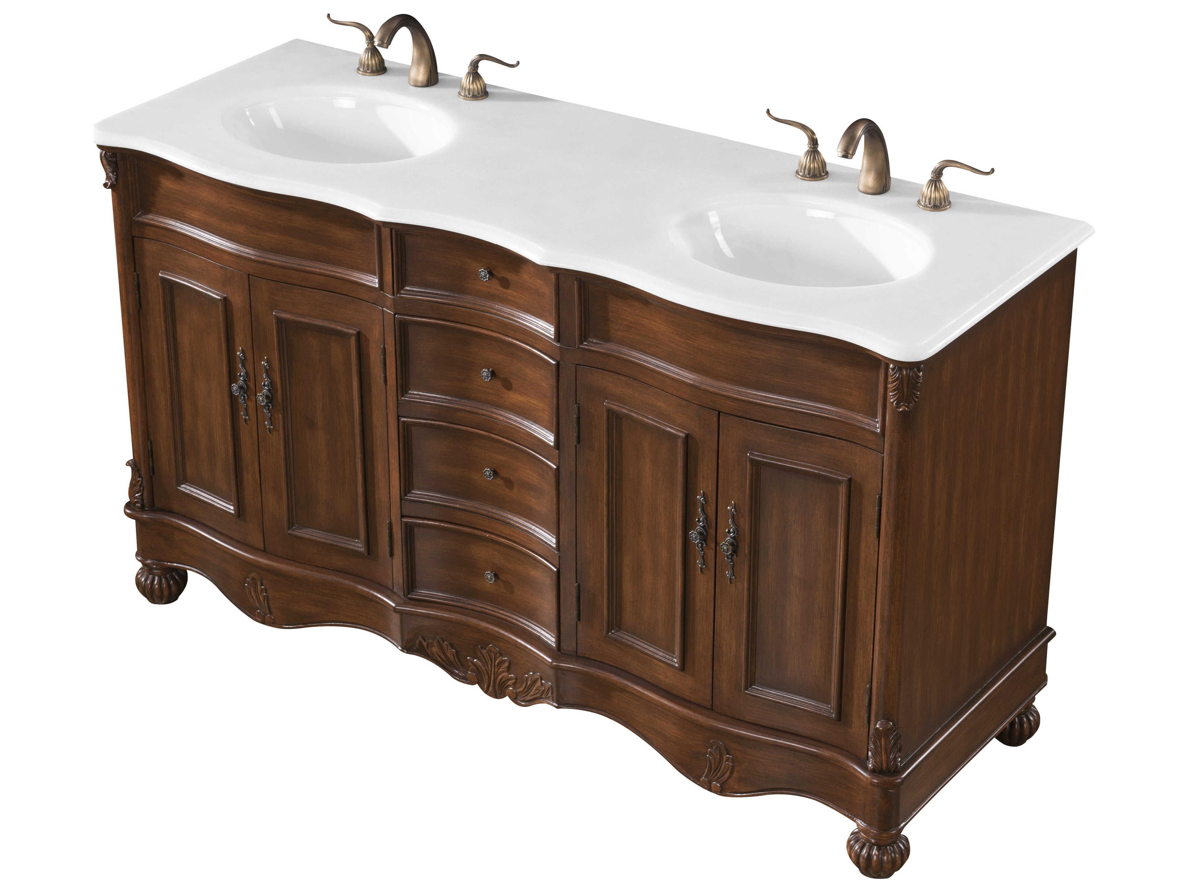 Elegant Lighting Windsor Teak 60" Vanity with Ivory White Quartz Countertop