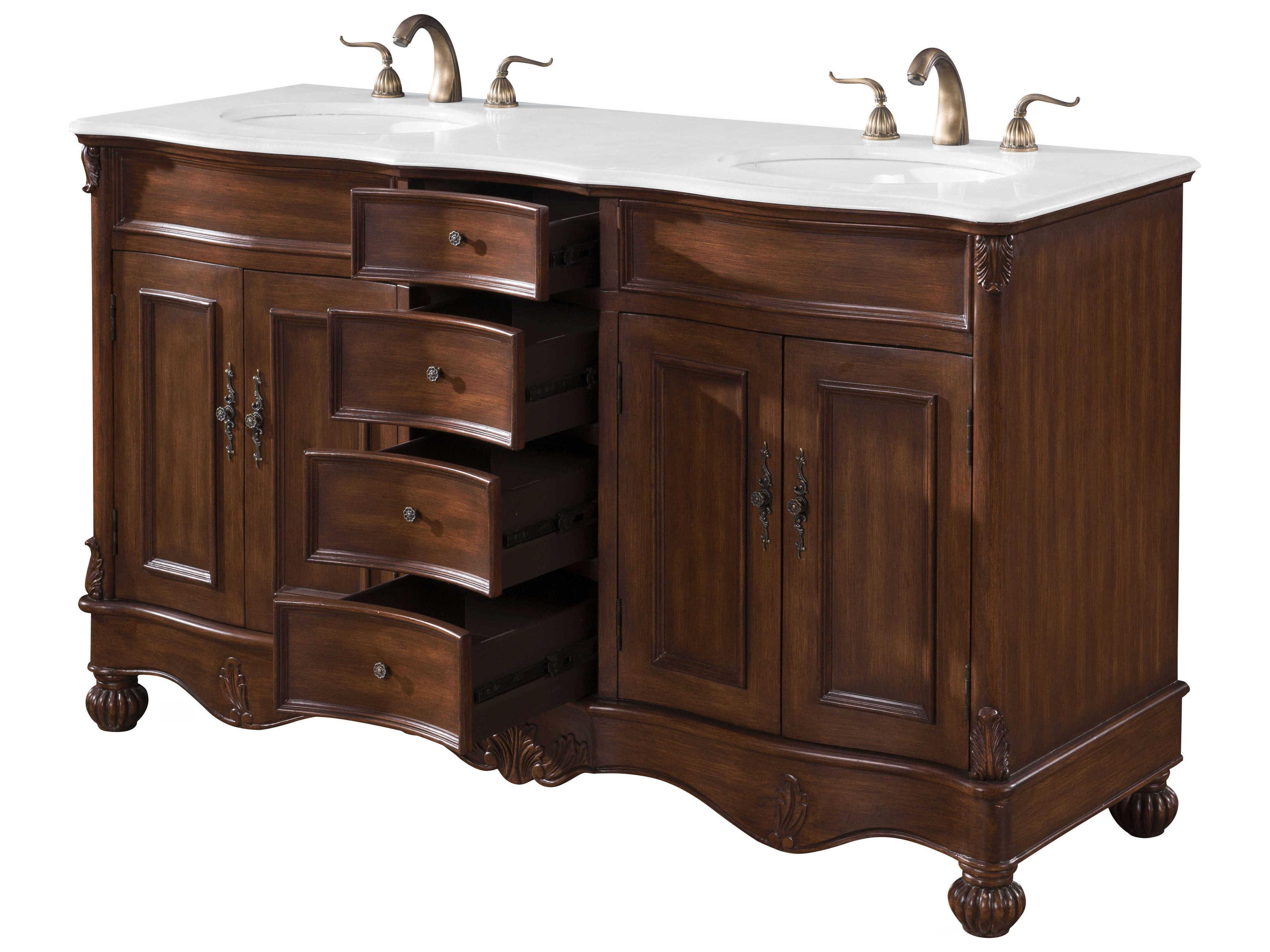 Elegant Lighting Windsor Teak 60" Vanity with Ivory White Quartz Countertop