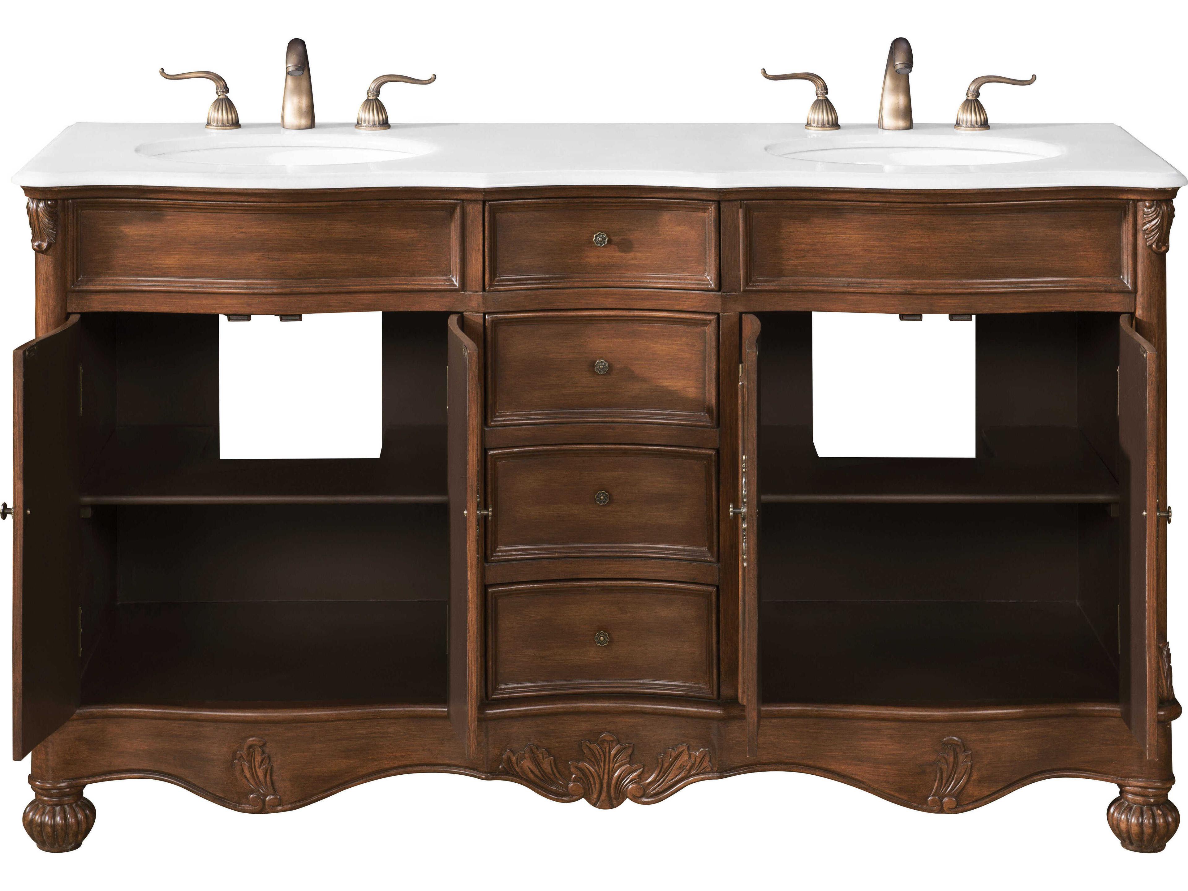 Elegant Lighting Windsor Teak 60" Vanity with Ivory White Quartz Countertop