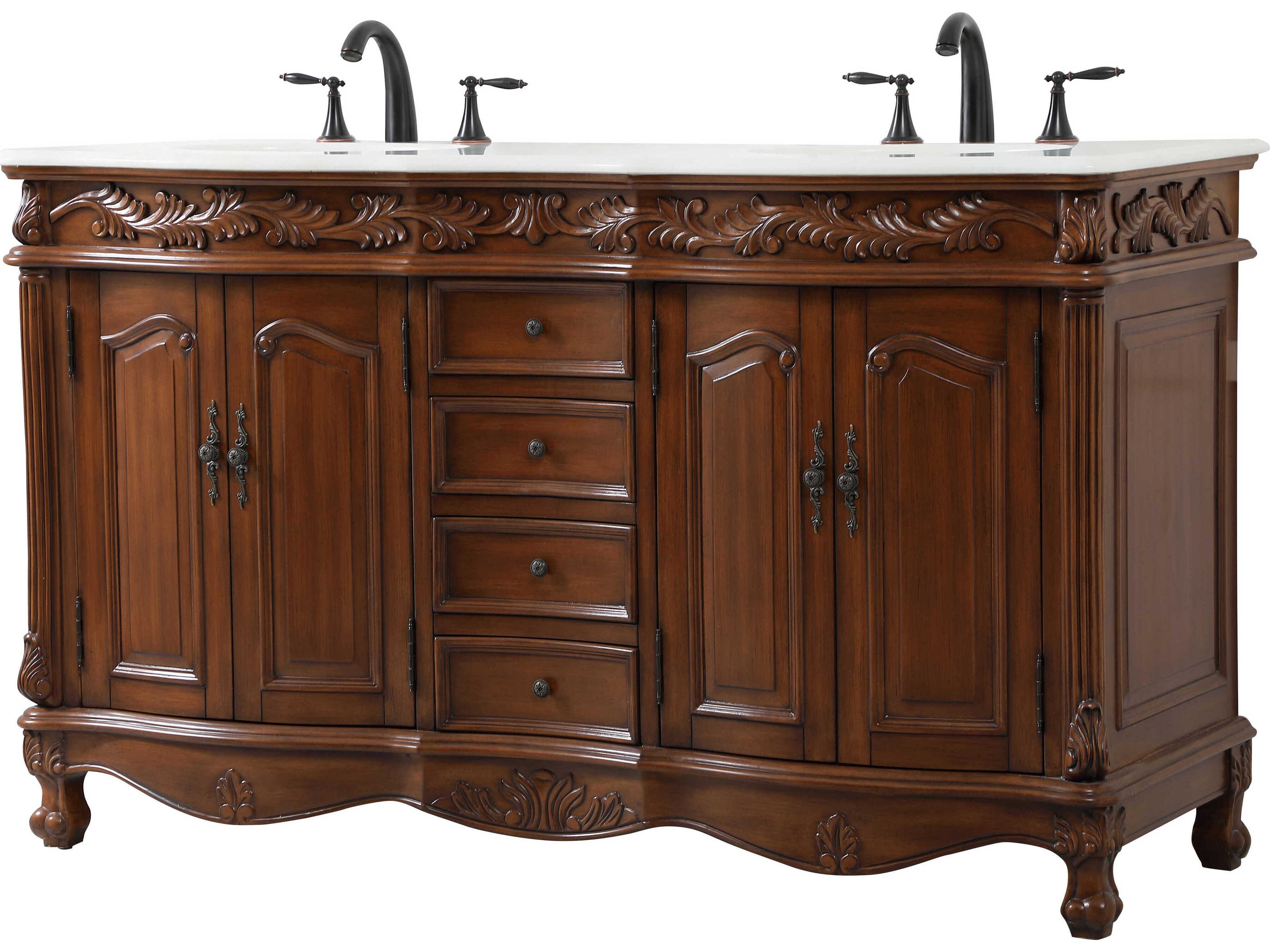 Elegant Lighting Windsor Teak 60" Vanity with Ivory White Quartz Countertop