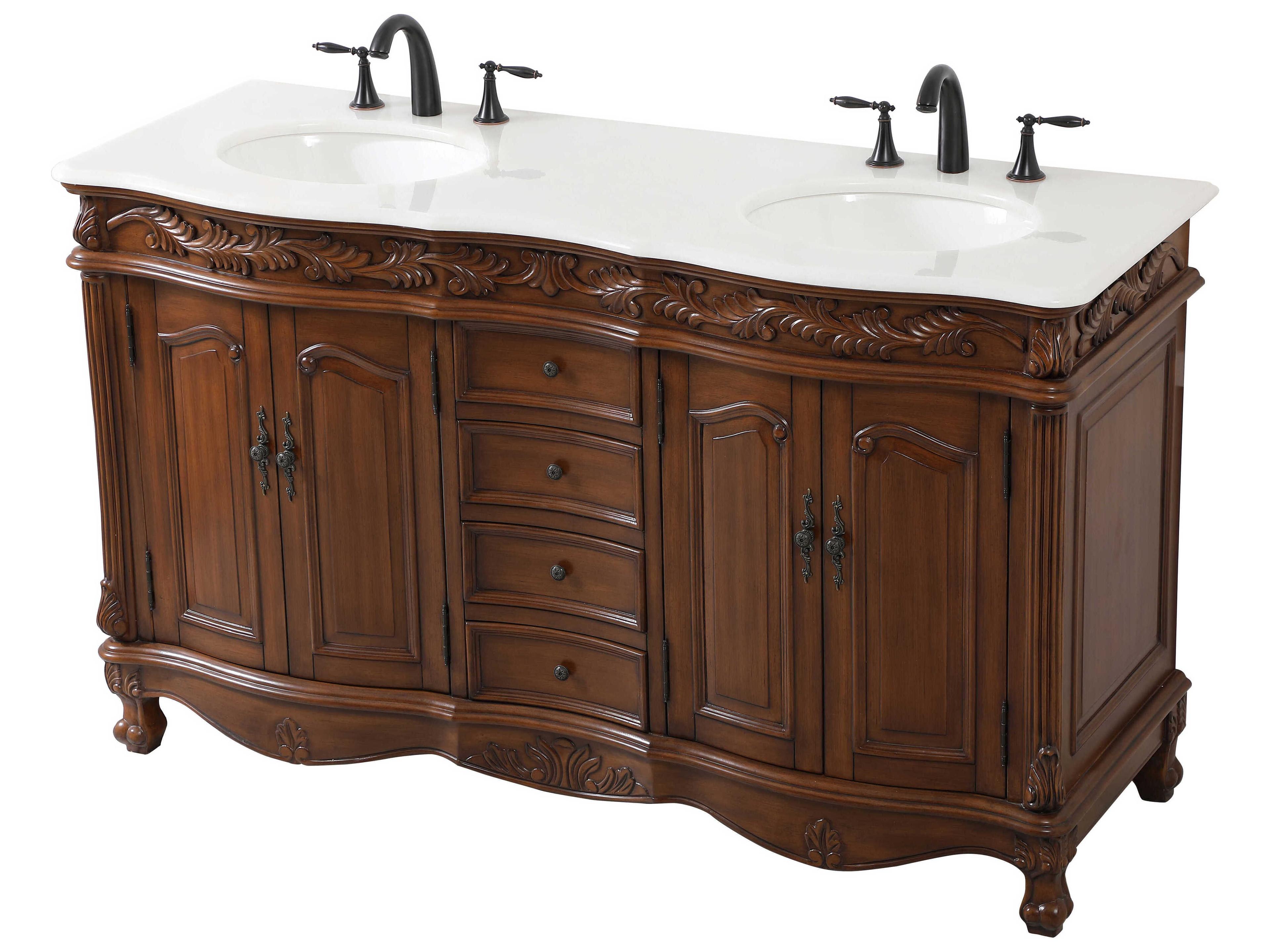 Elegant Lighting Windsor Teak 60" Vanity with Ivory White Quartz Countertop
