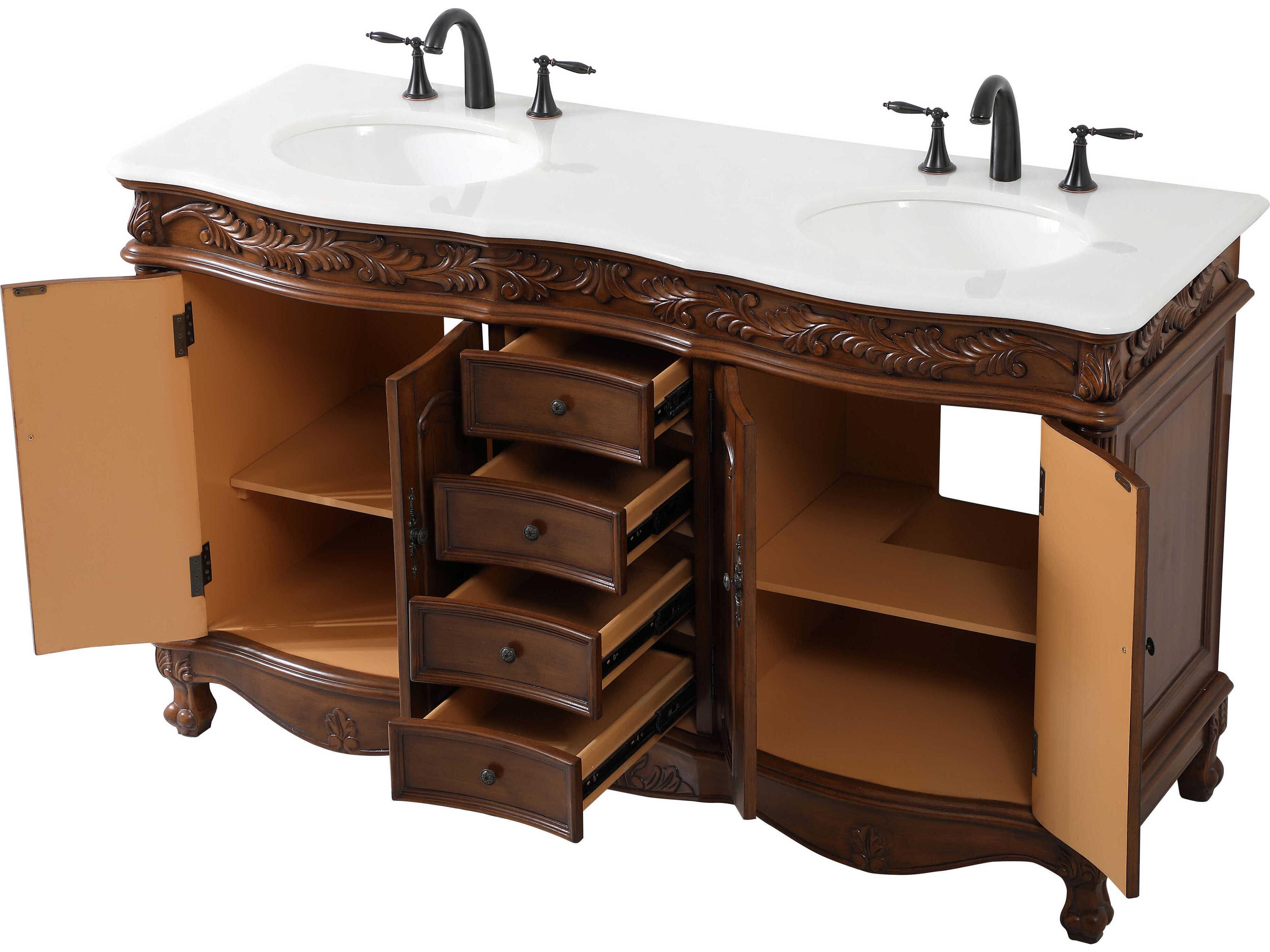 Elegant Lighting Windsor Teak 60" Vanity with Ivory White Quartz Countertop