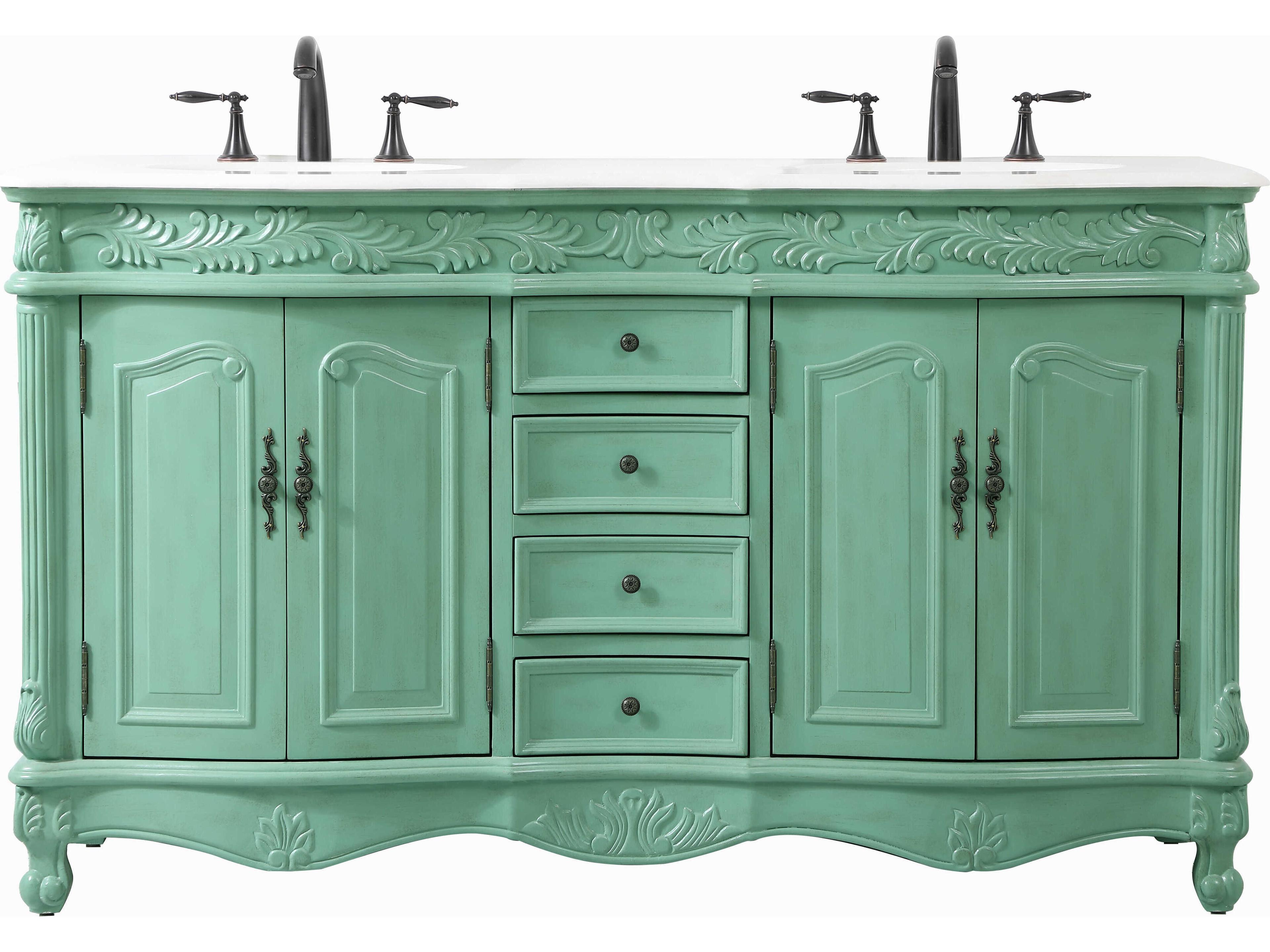 Elegant Lighting Windsor Vintage Mint 60" Vanity with Ivory White Quartz Countertop