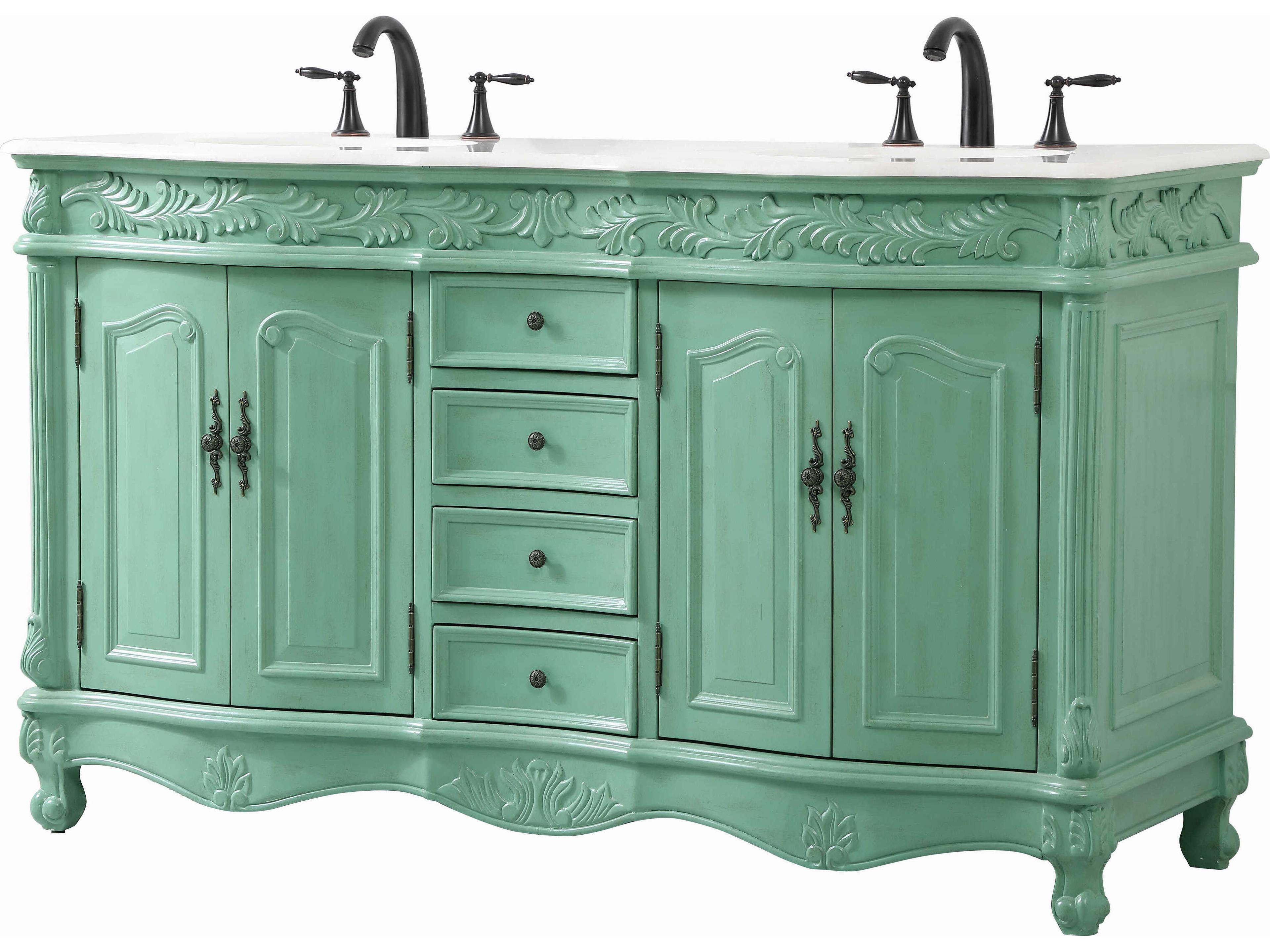 Elegant Lighting Windsor Vintage Mint 60" Vanity with Ivory White Quartz Countertop