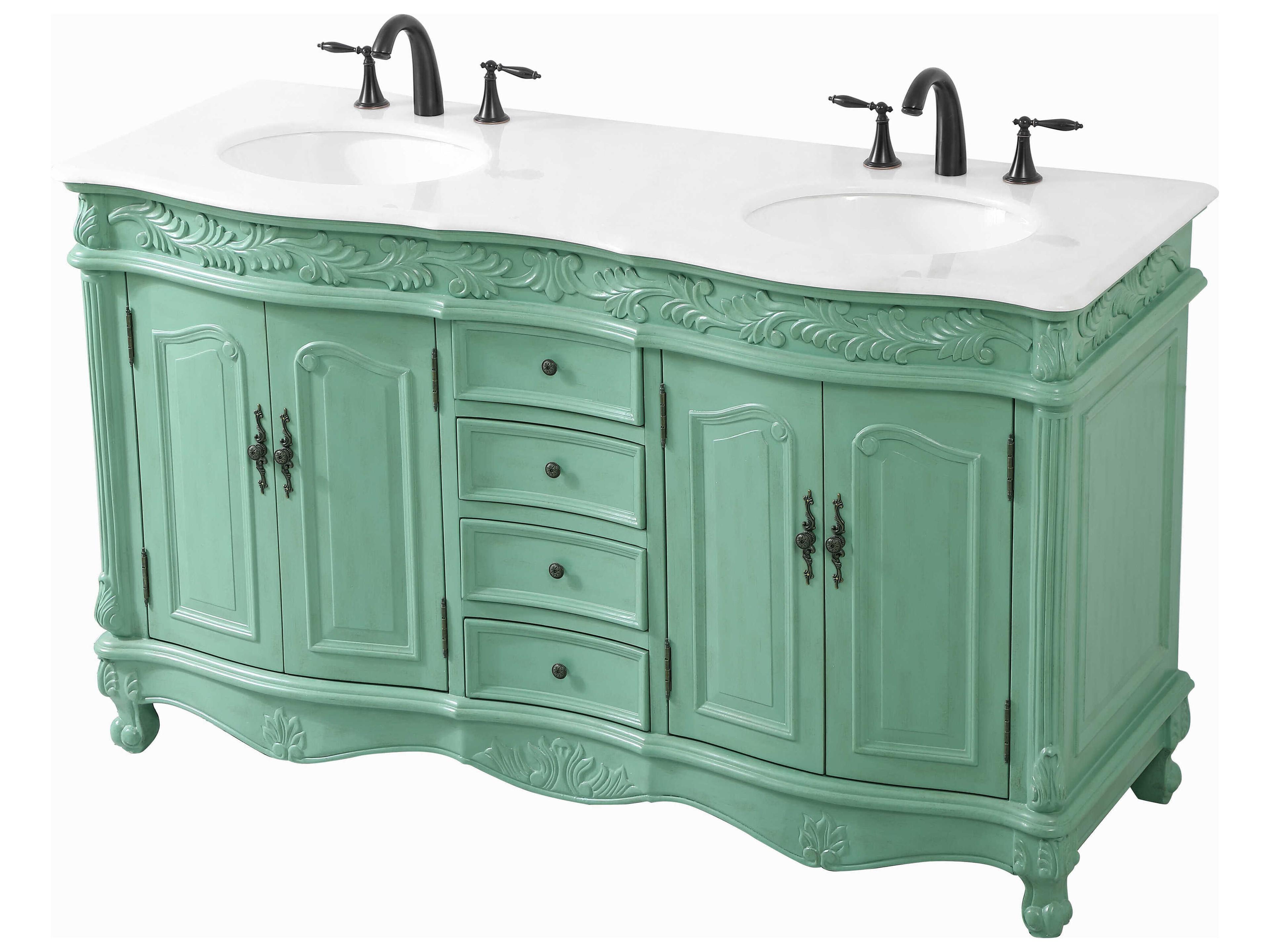 Elegant Lighting Windsor Vintage Mint 60" Vanity with Ivory White Quartz Countertop