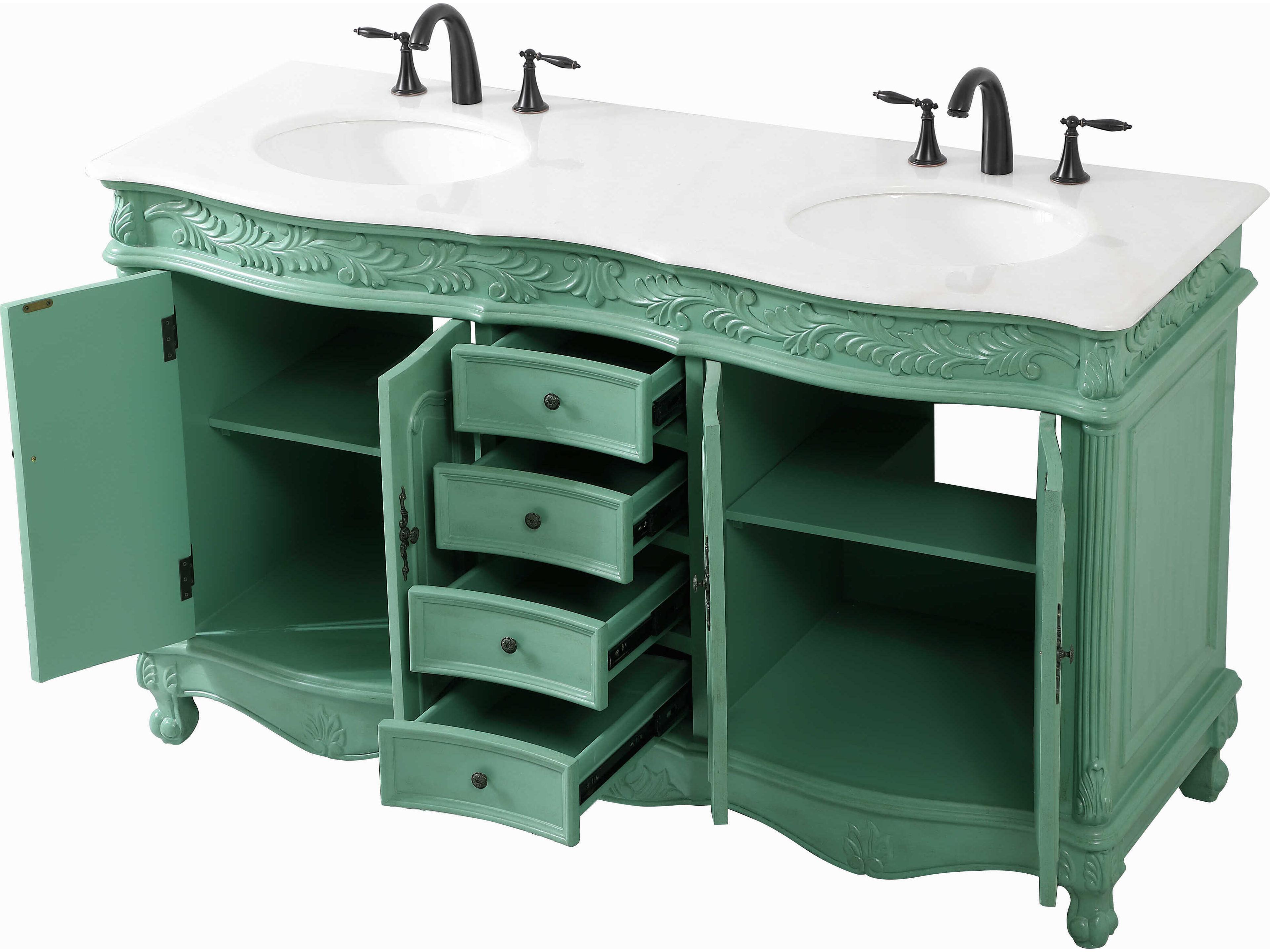 Elegant Lighting Windsor Vintage Mint 60" Vanity with Ivory White Quartz Countertop