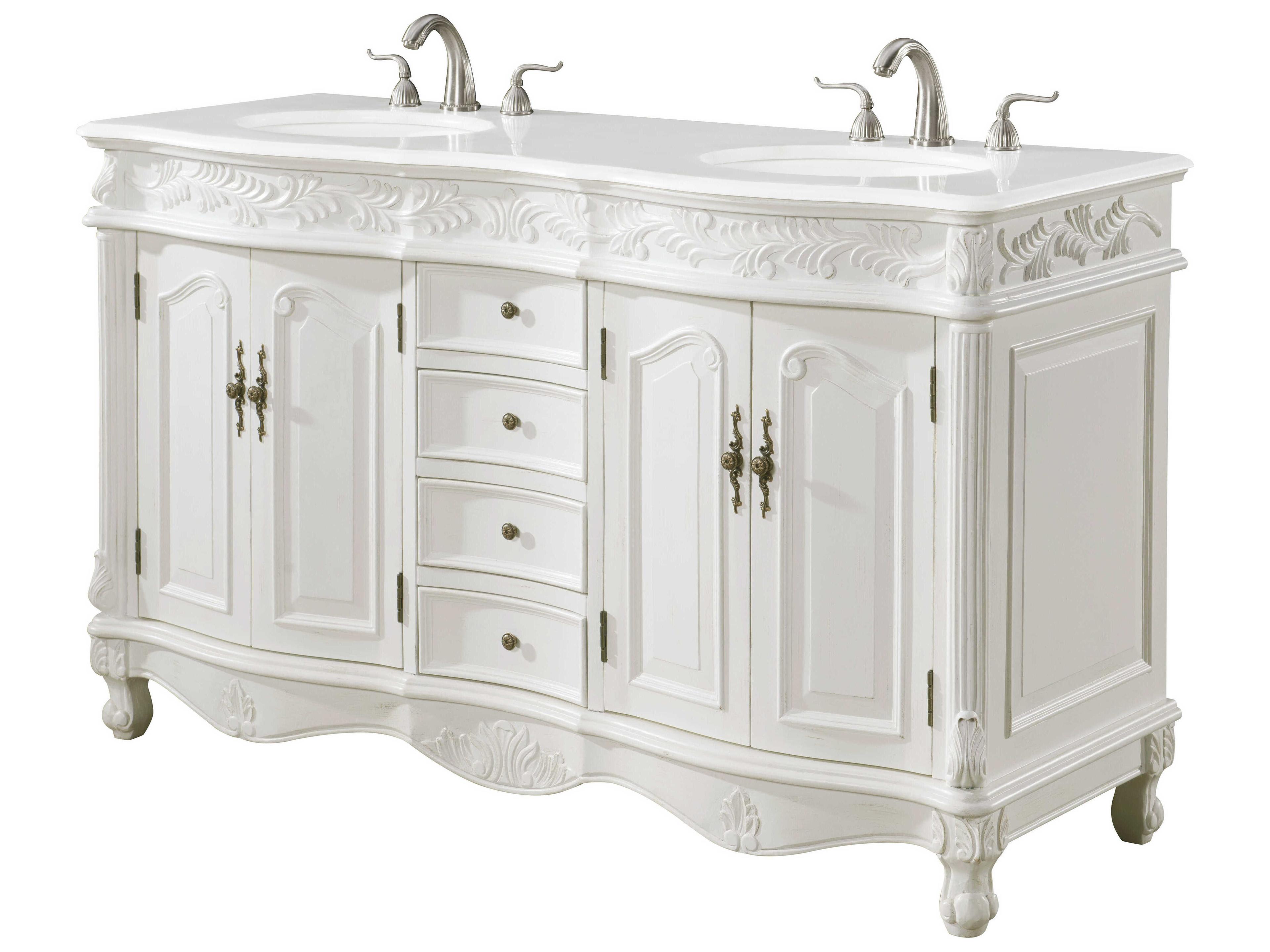 Elegant Lighting Windsor Antique White 60" Vanity with Ivory White Quartz Countertop