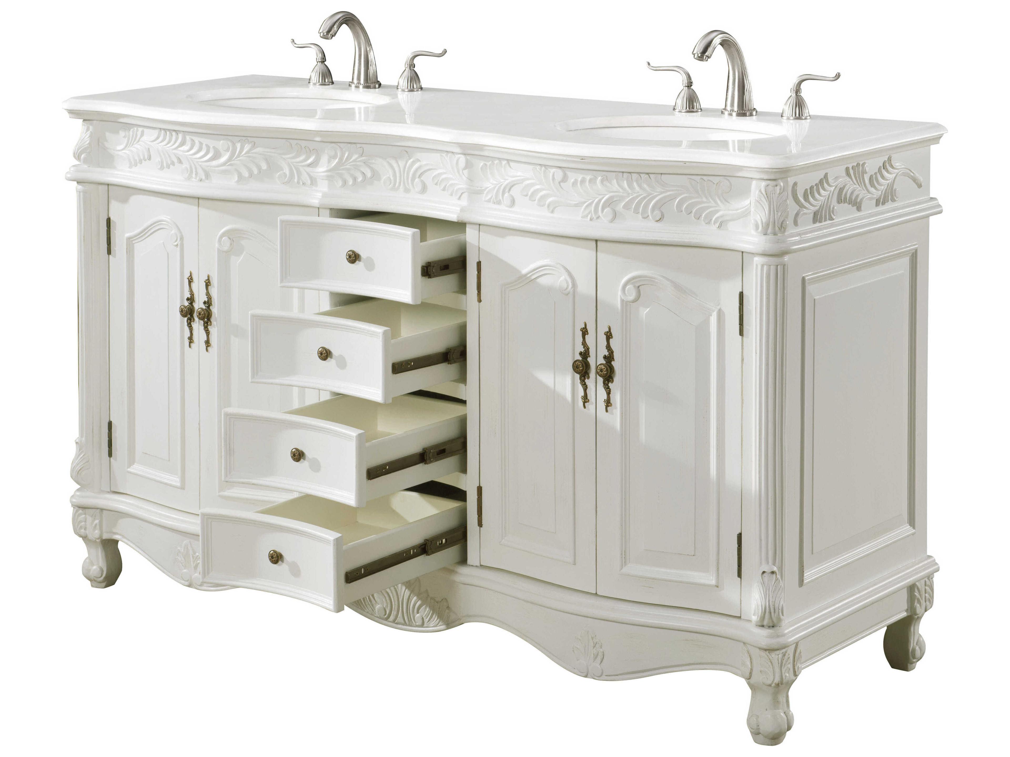 Elegant Lighting Windsor Antique White 60" Vanity with Ivory White Quartz Countertop