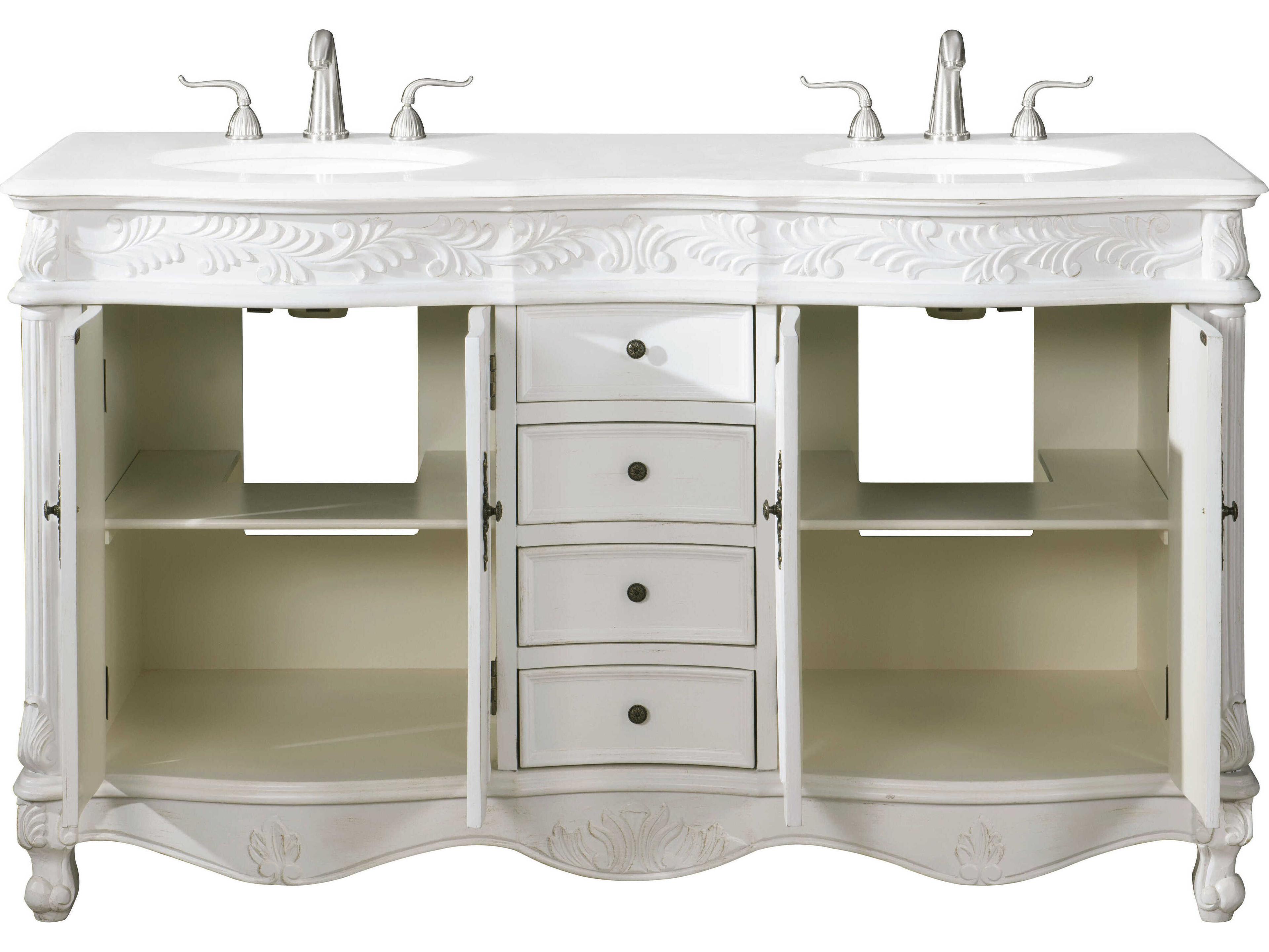 Elegant Lighting Windsor Antique White 60" Vanity with Ivory White Quartz Countertop
