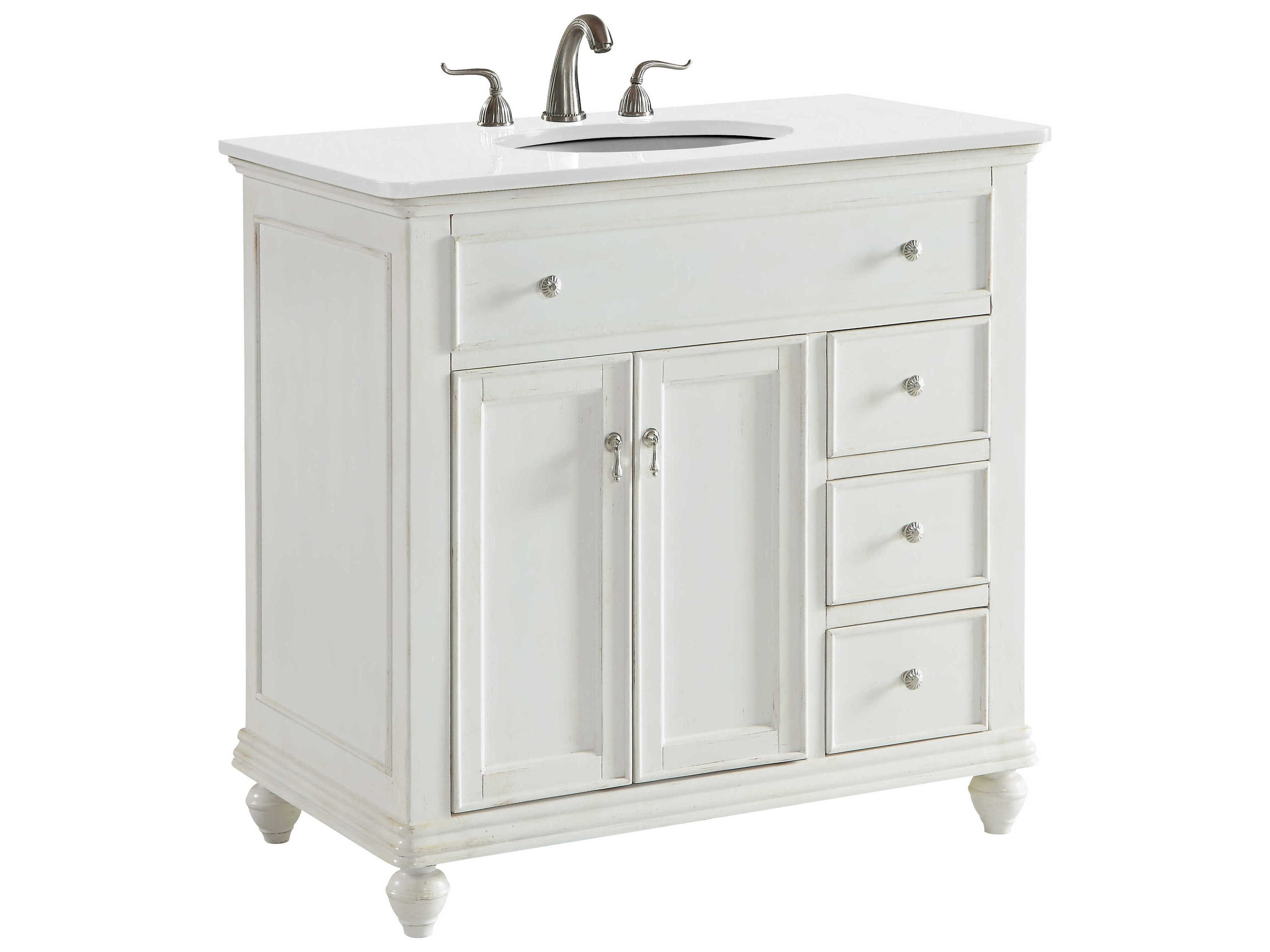 Elegant Lighting Otto Antique White 36" Vanity with Ivory White Quartz Countertop