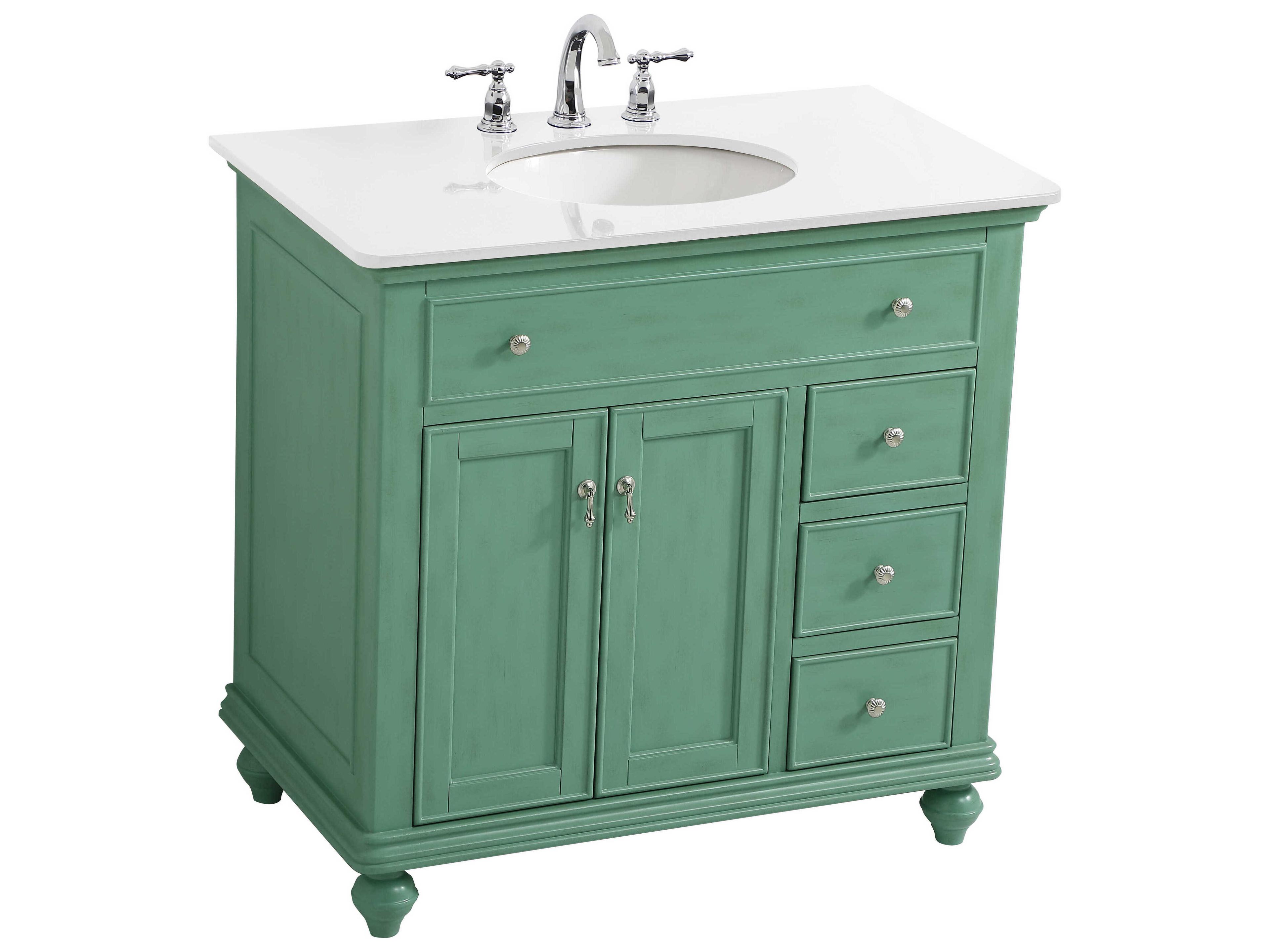 Elegant Lighting Otto Vintage Mint 36" Vanity with Ivory White Quartz Countertop