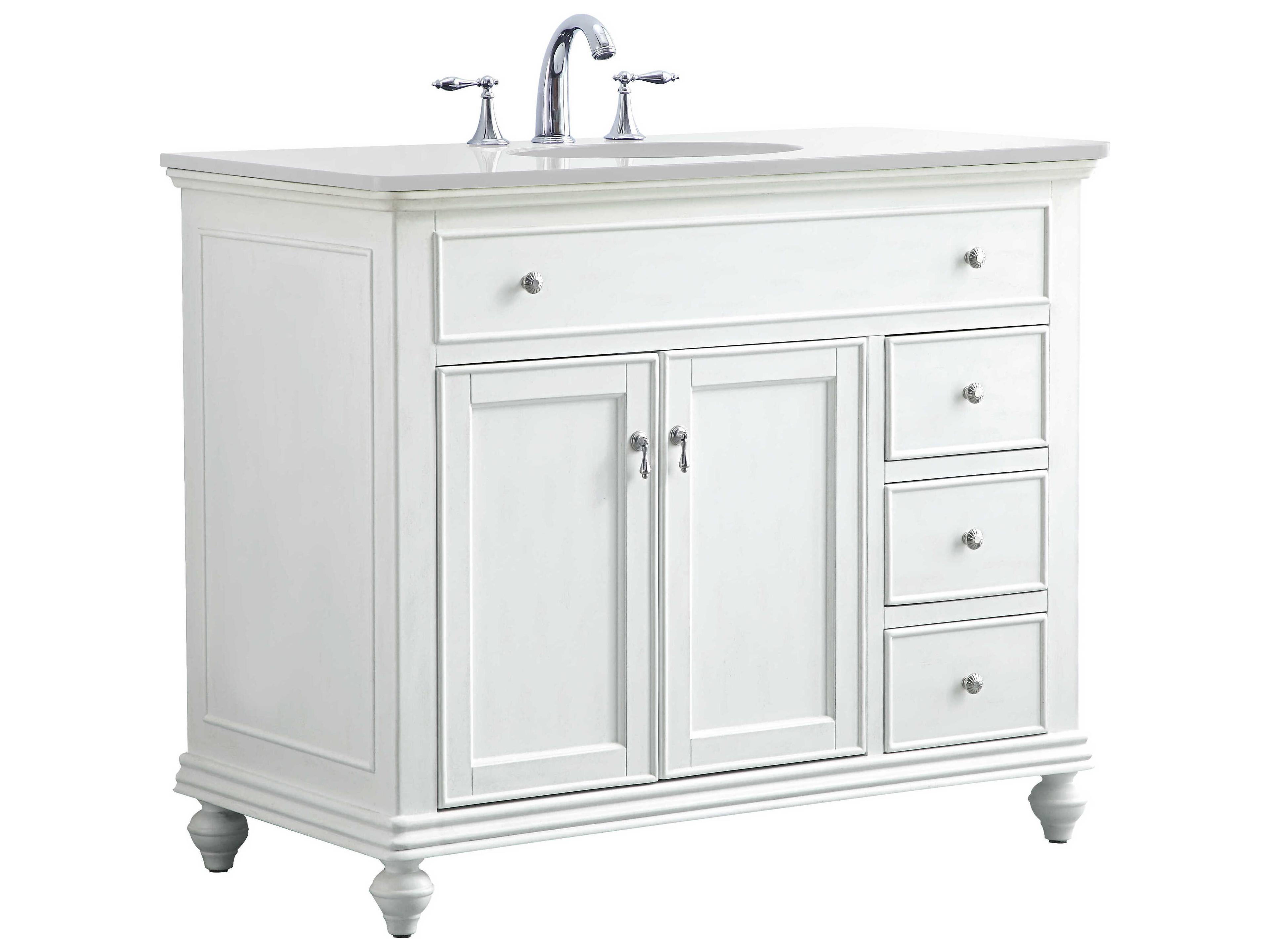 Elegant Lighting Otto Antique White 42" Vanity with Ivory White Quartz Countertop