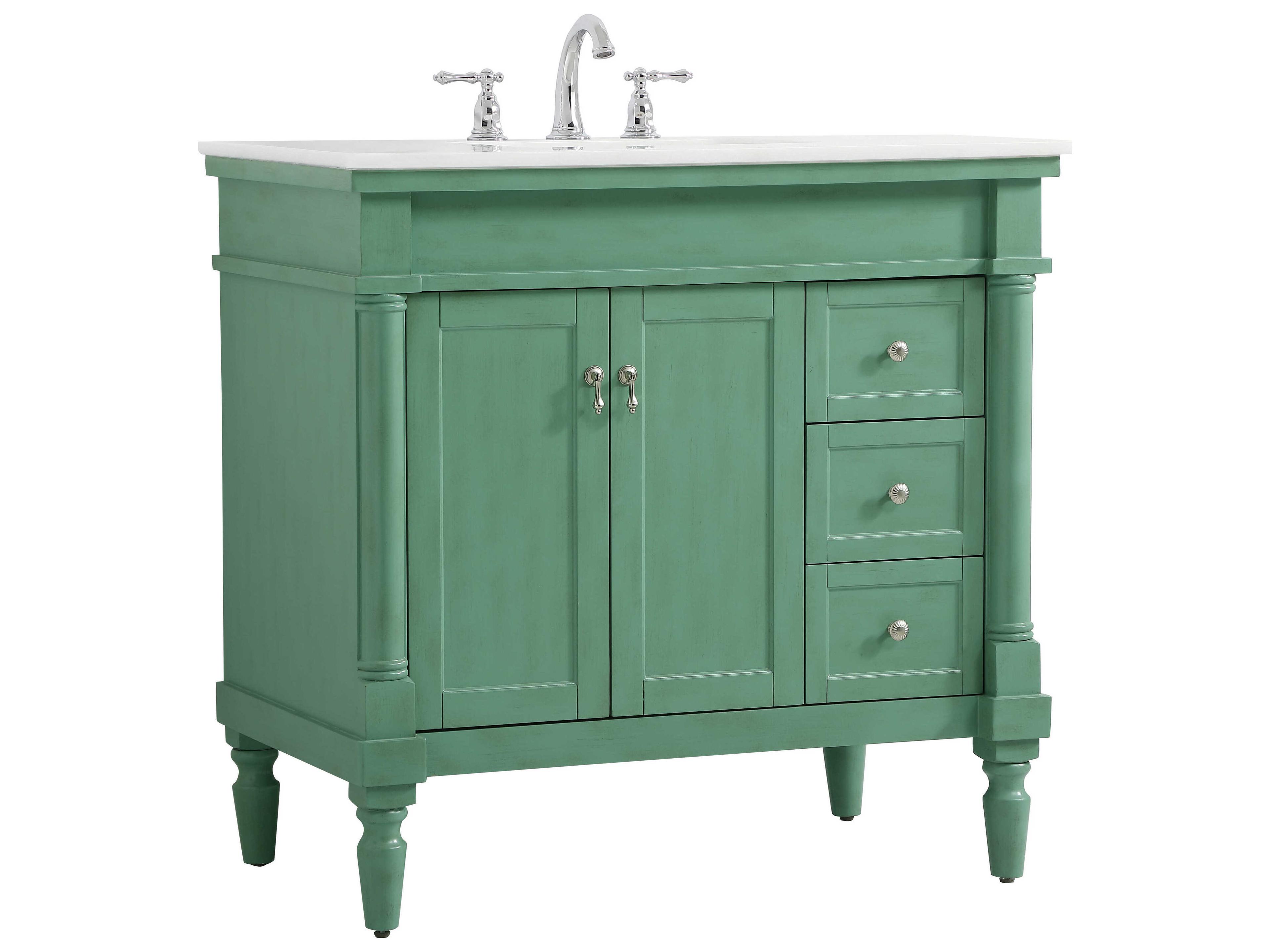 Elegant Lighting Lexington Vintage Mint 36" Vanity with Ivory White Quartz Countertop