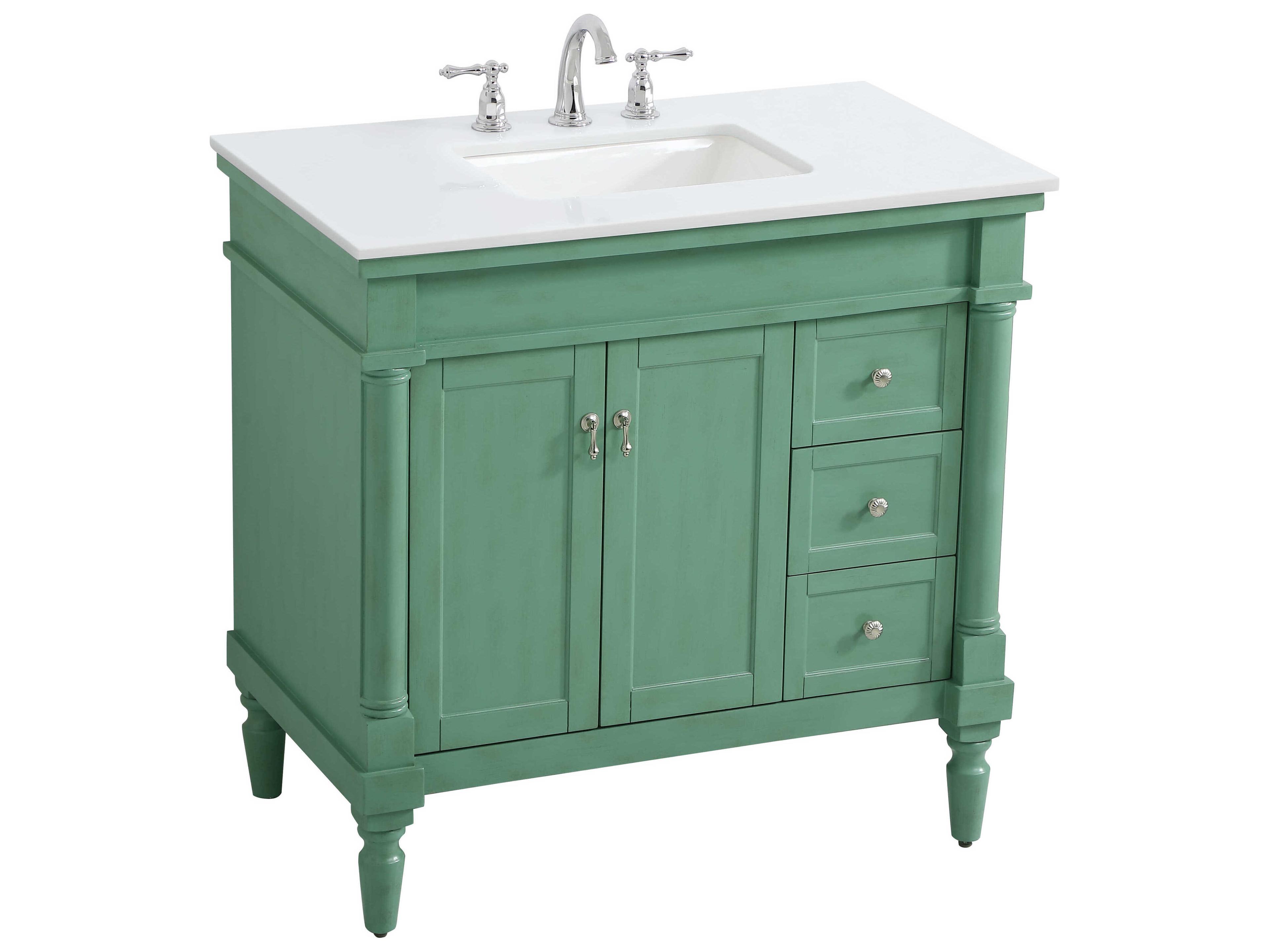 Elegant Lighting Lexington Vintage Mint 36" Vanity with Ivory White Quartz Countertop