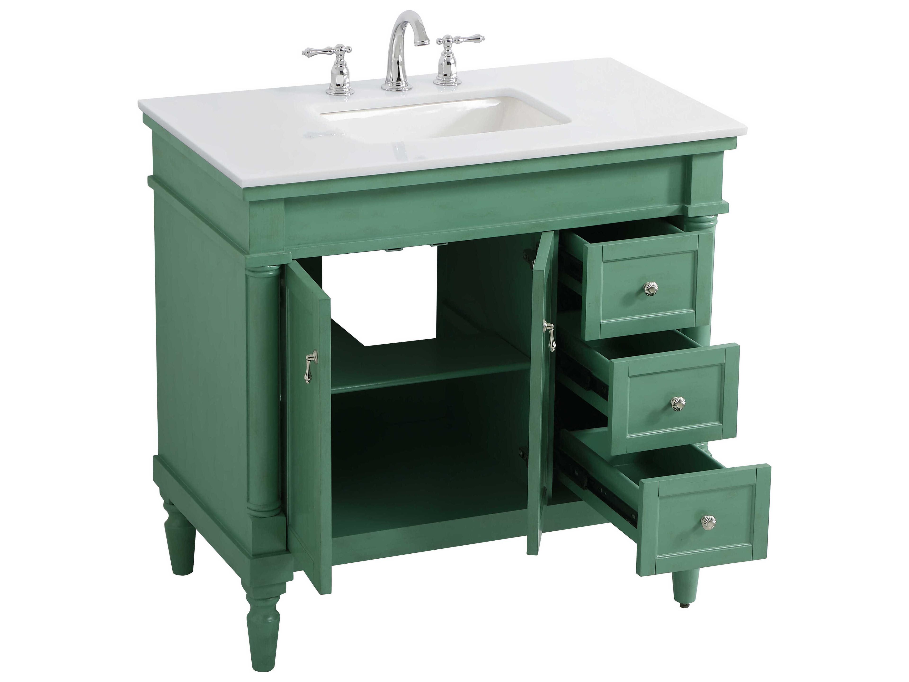 Elegant Lighting Lexington Vintage Mint 36" Vanity with Ivory White Quartz Countertop