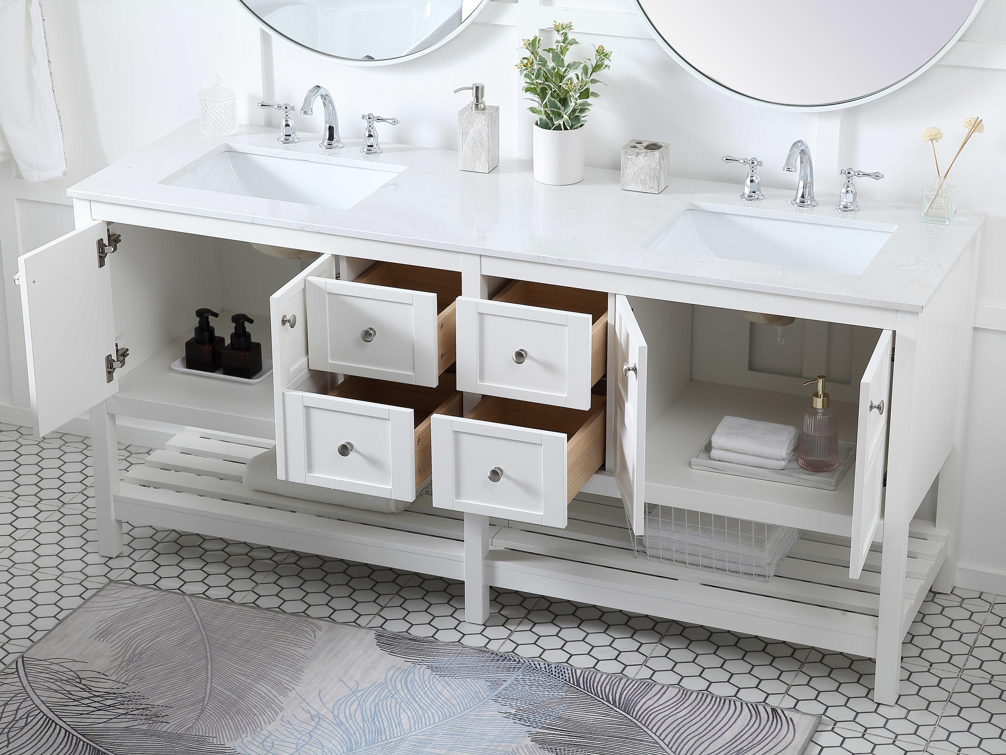 Elegant Lighting Theo White 72" Vanity
