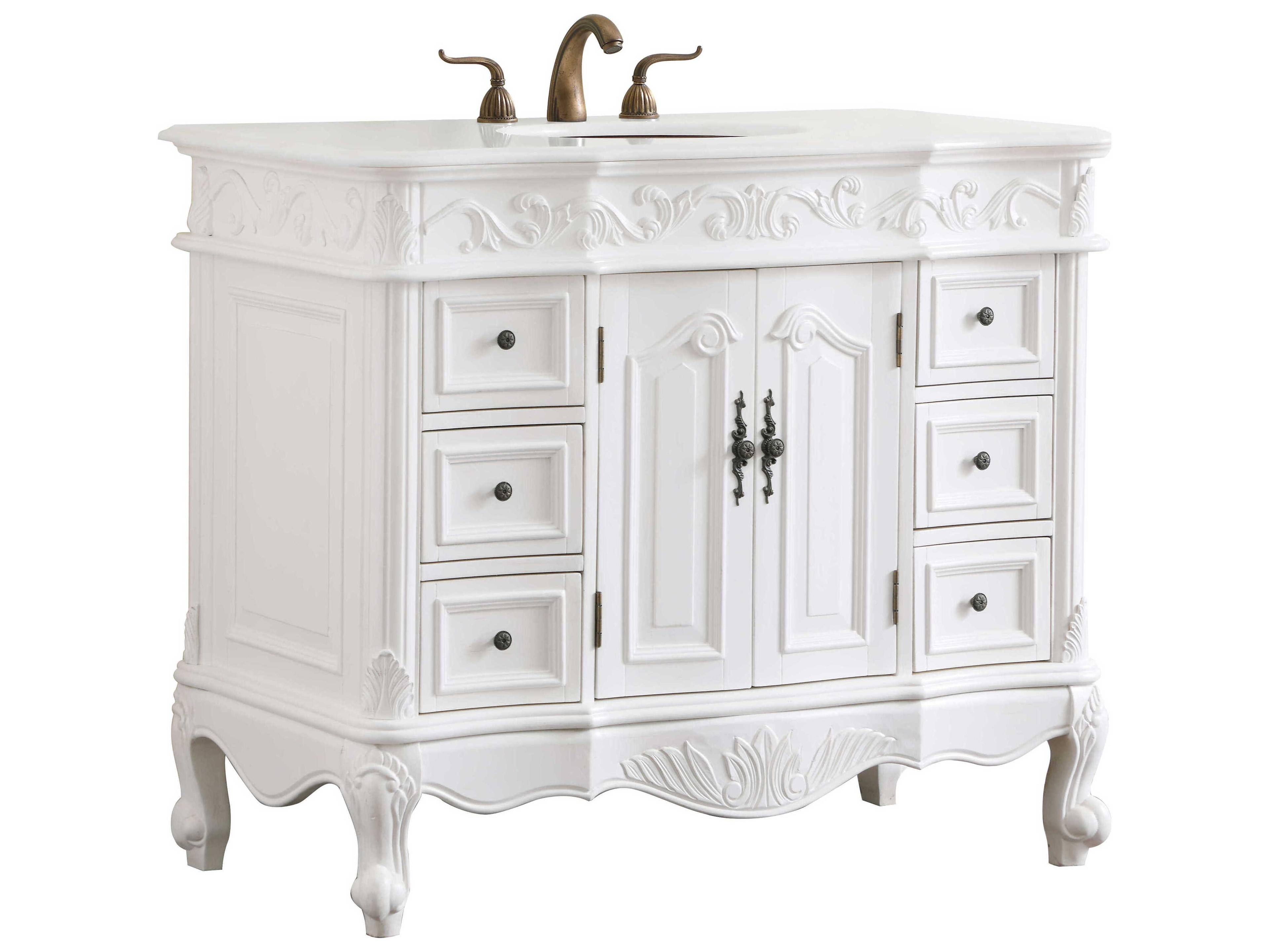 Elegant Lighting Oakland Antique White 42" Vanity with Ivory White Quartz Countertop