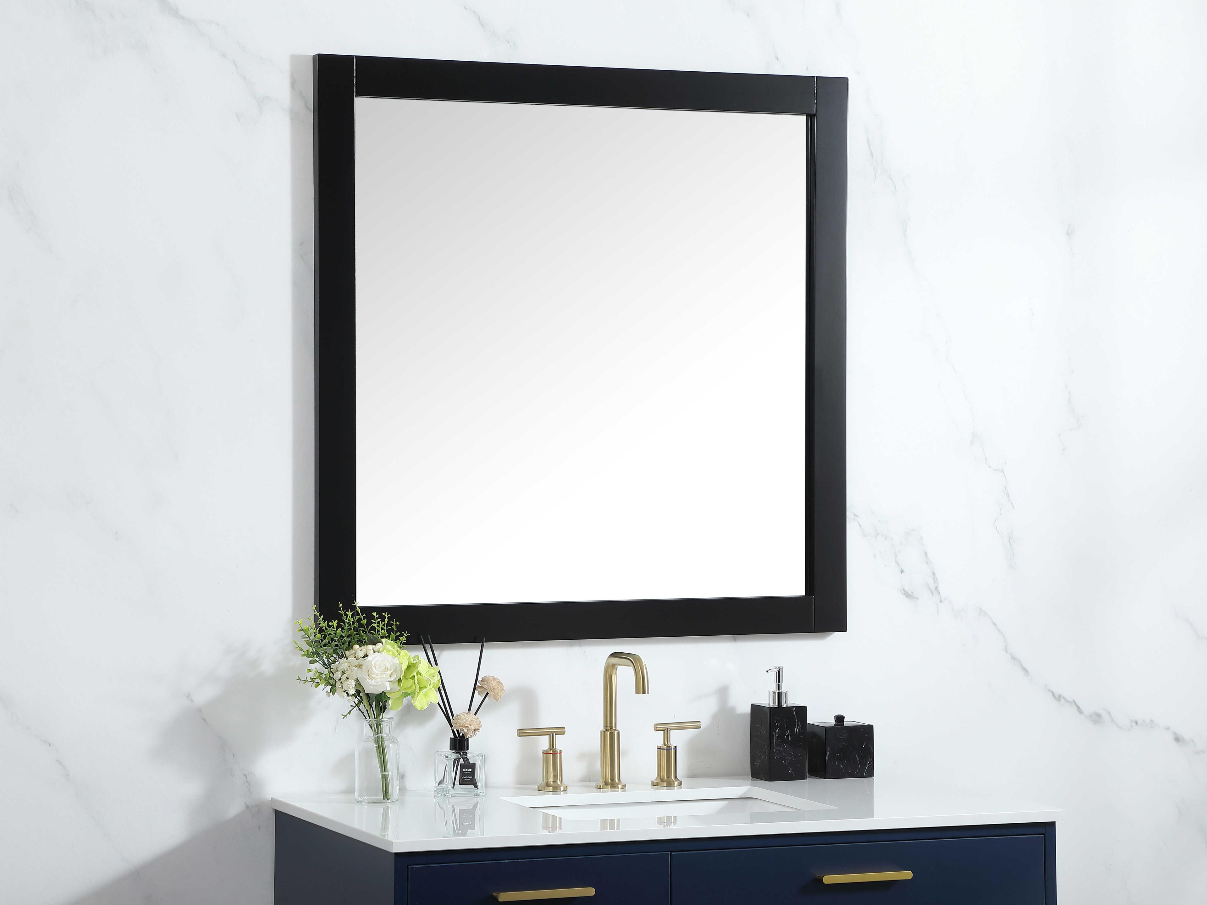Elegant Lighting Aqua Black Square Wall Mirror