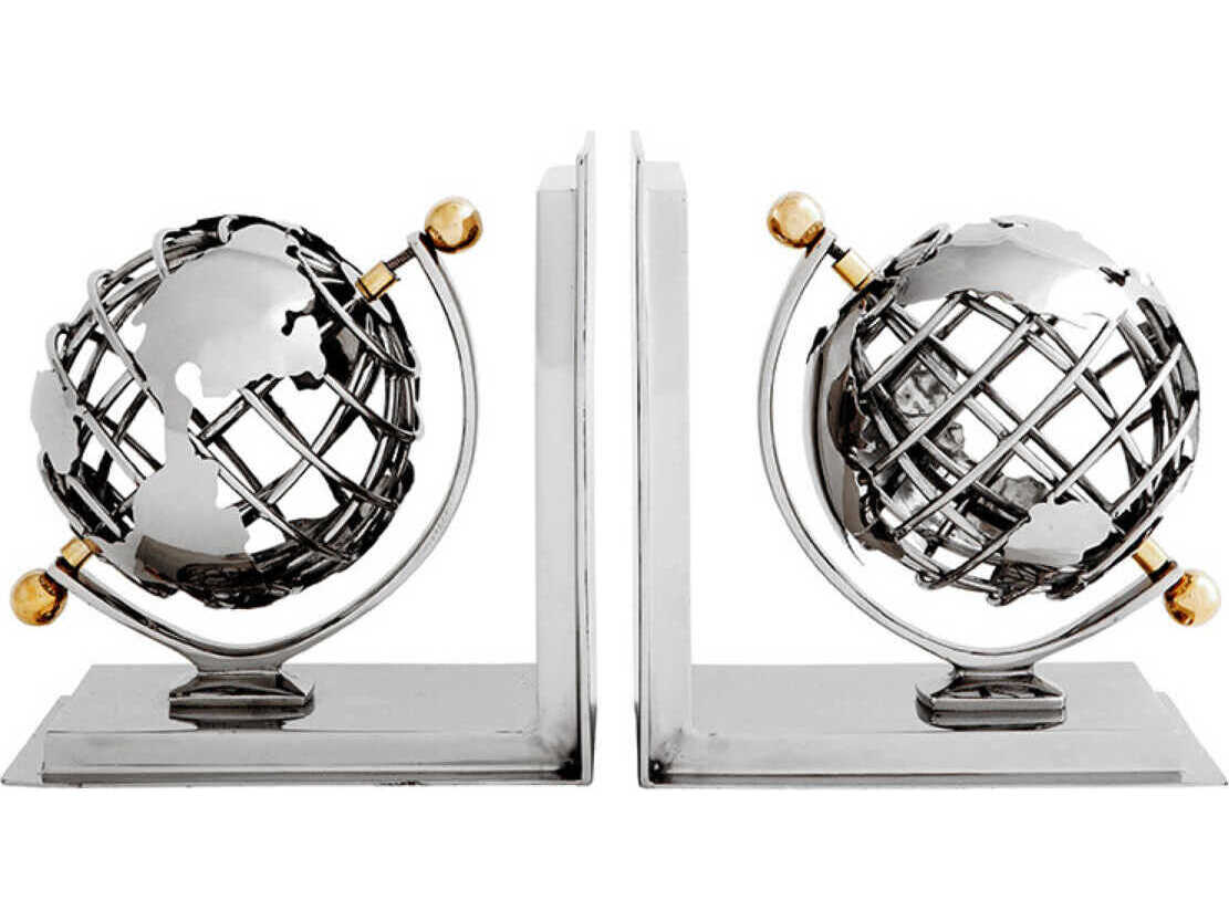 Eichholtz Globe Set of 2 Nickel Polished Brass Bookend