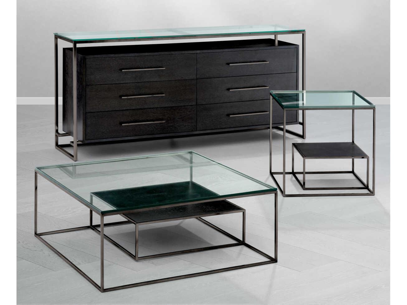 Eichholtz Durand Charcoal Oak Veneer Black Nickel Dresser