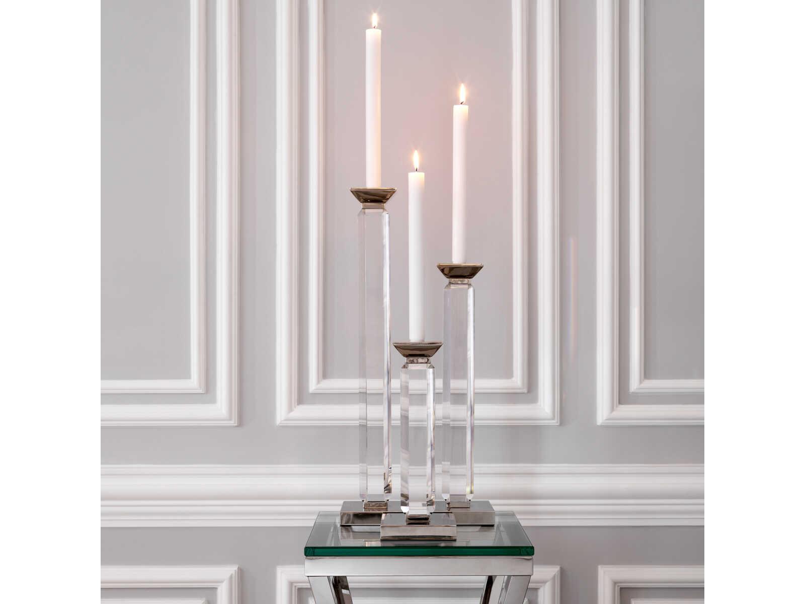 Eichholtz Livia Nickel Clear Crystal Glass Set of 3 Candle Holder