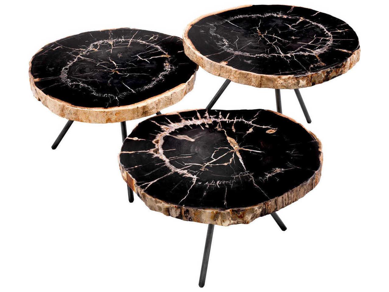 Eichholtz De Soto Dark Range Petrified Wood Set of 3 Coffee Table
