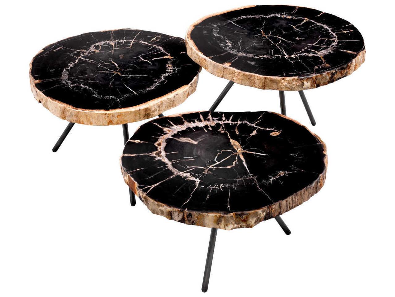 Eichholtz De Soto Dark Range Petrified Wood Set of 3 Coffee Table