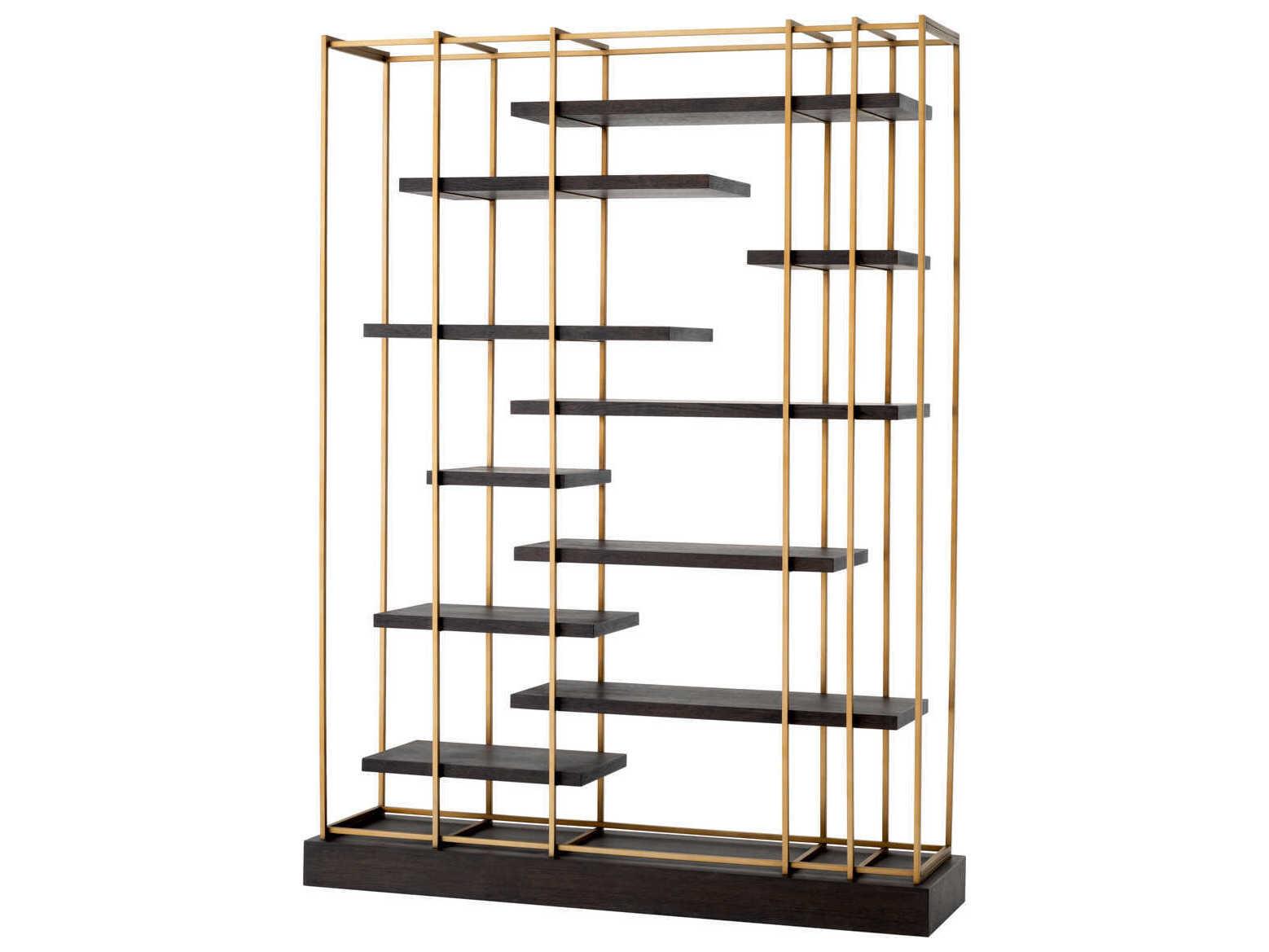 Eichholtz Ward Brushed Brass Mocha Oak Veneer Cabinet