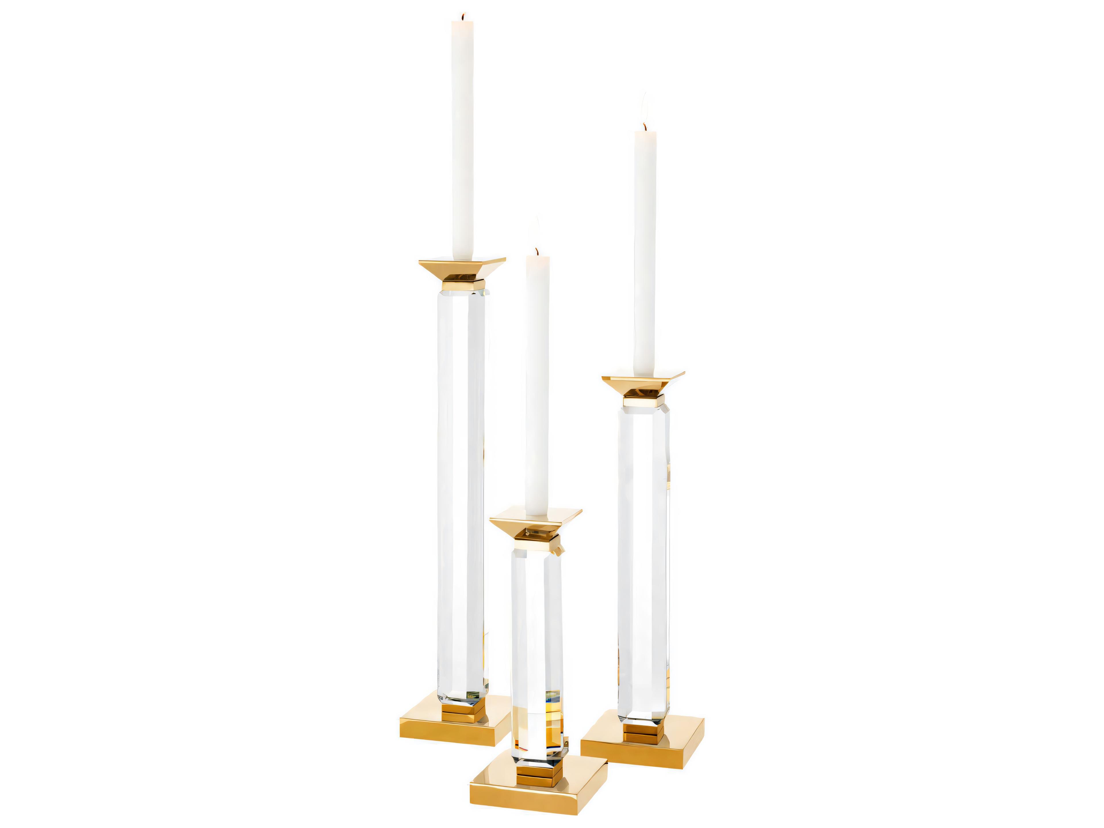 Eichholtz Livia Gold Clear Crystal Glass Set of 3 Candle Holder