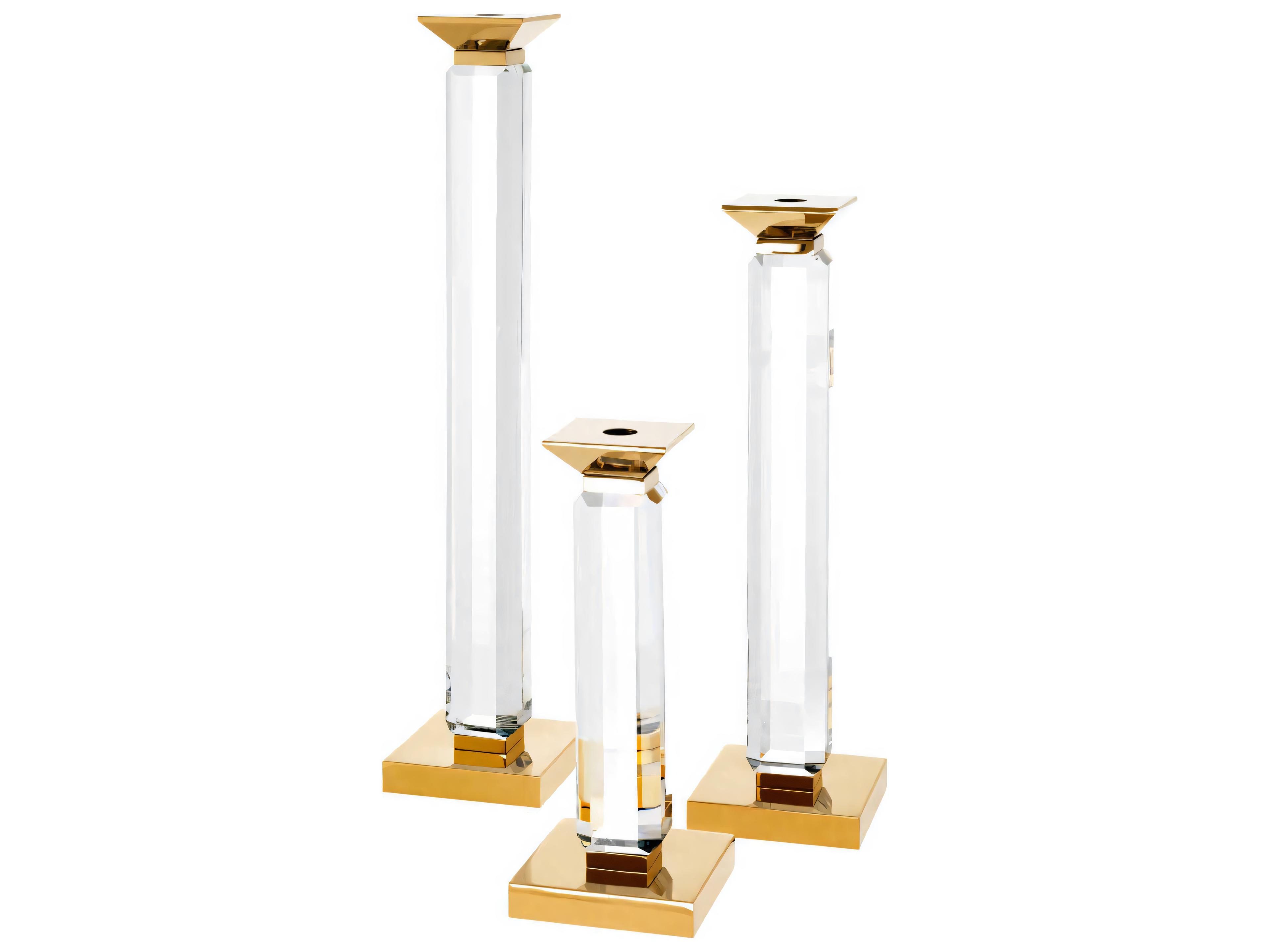 Eichholtz Livia Gold Clear Crystal Glass Set of 3 Candle Holder