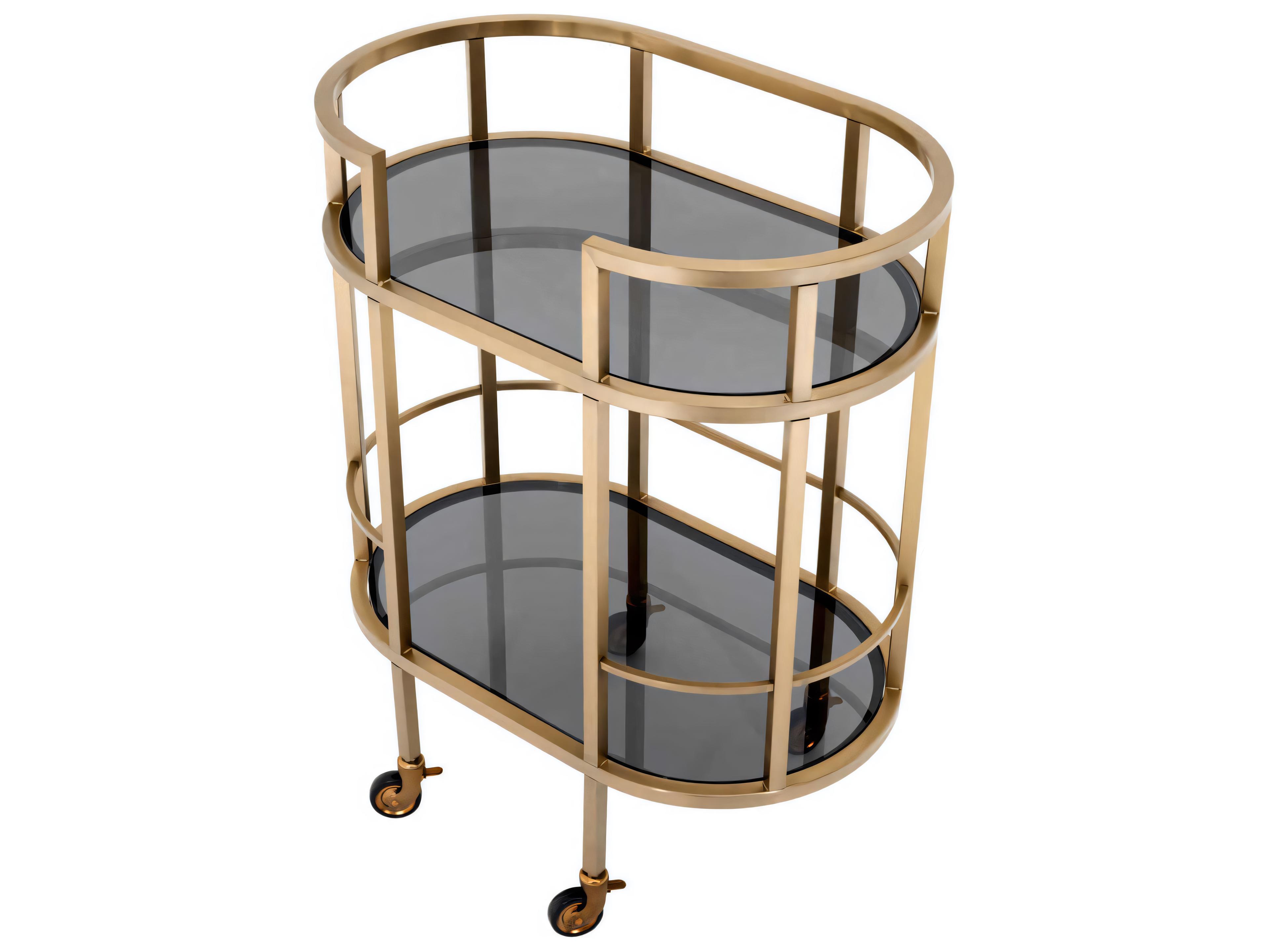 Eichholtz Townhouse Brushed Brass Smoke Glass Trolley