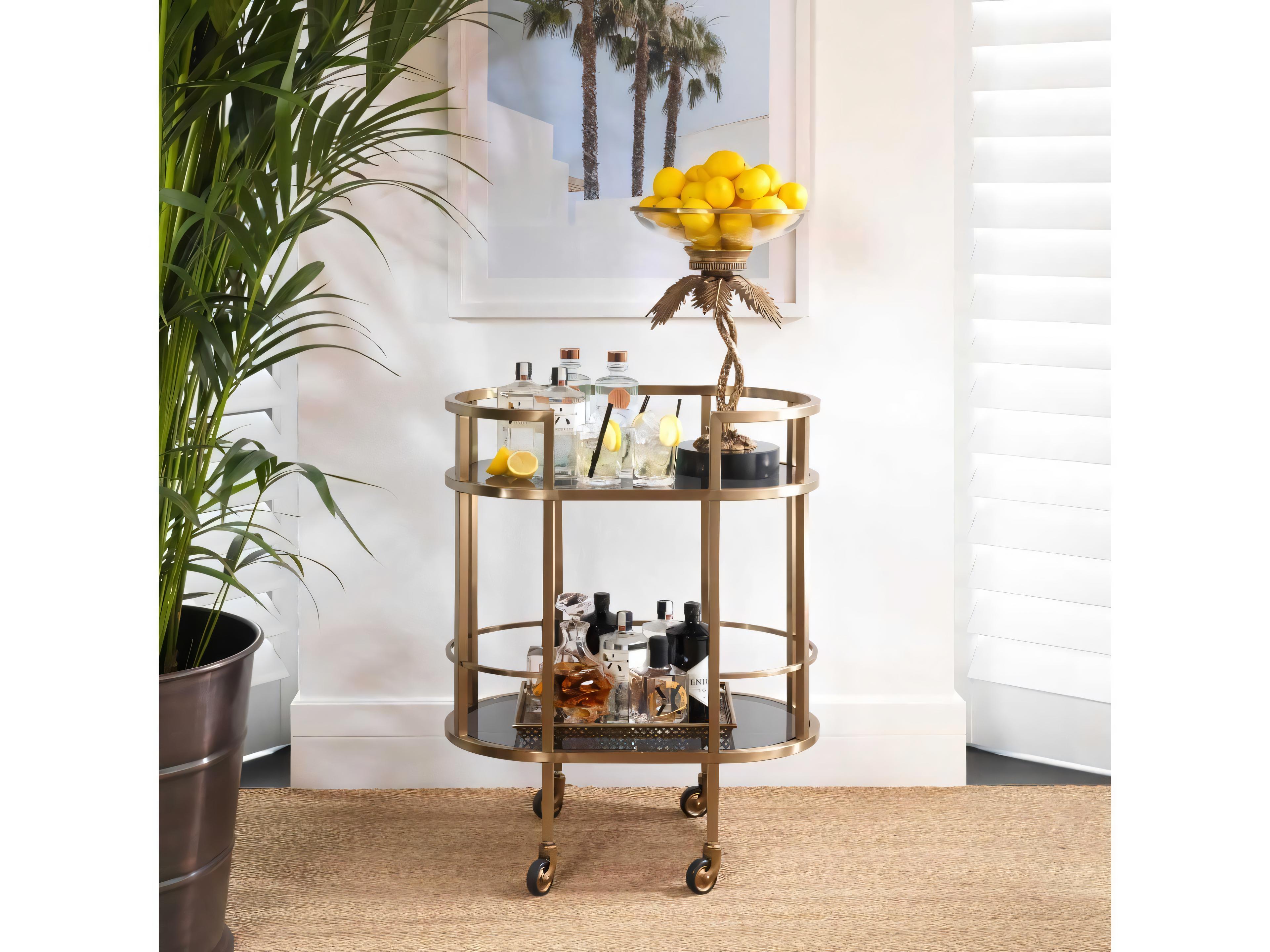 Eichholtz Townhouse Brushed Brass Smoke Glass Trolley