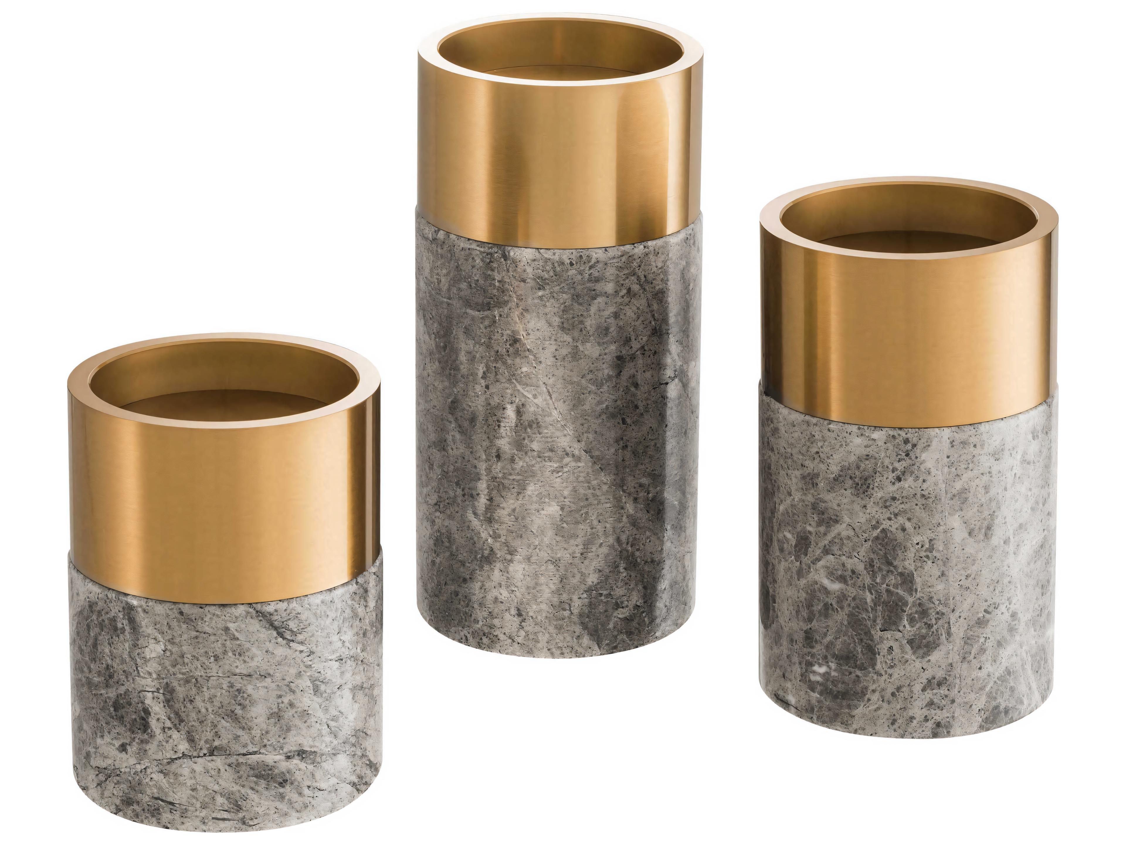 Eichholtz Sierra Grey Marble Brass Set of 3 Candle Holder