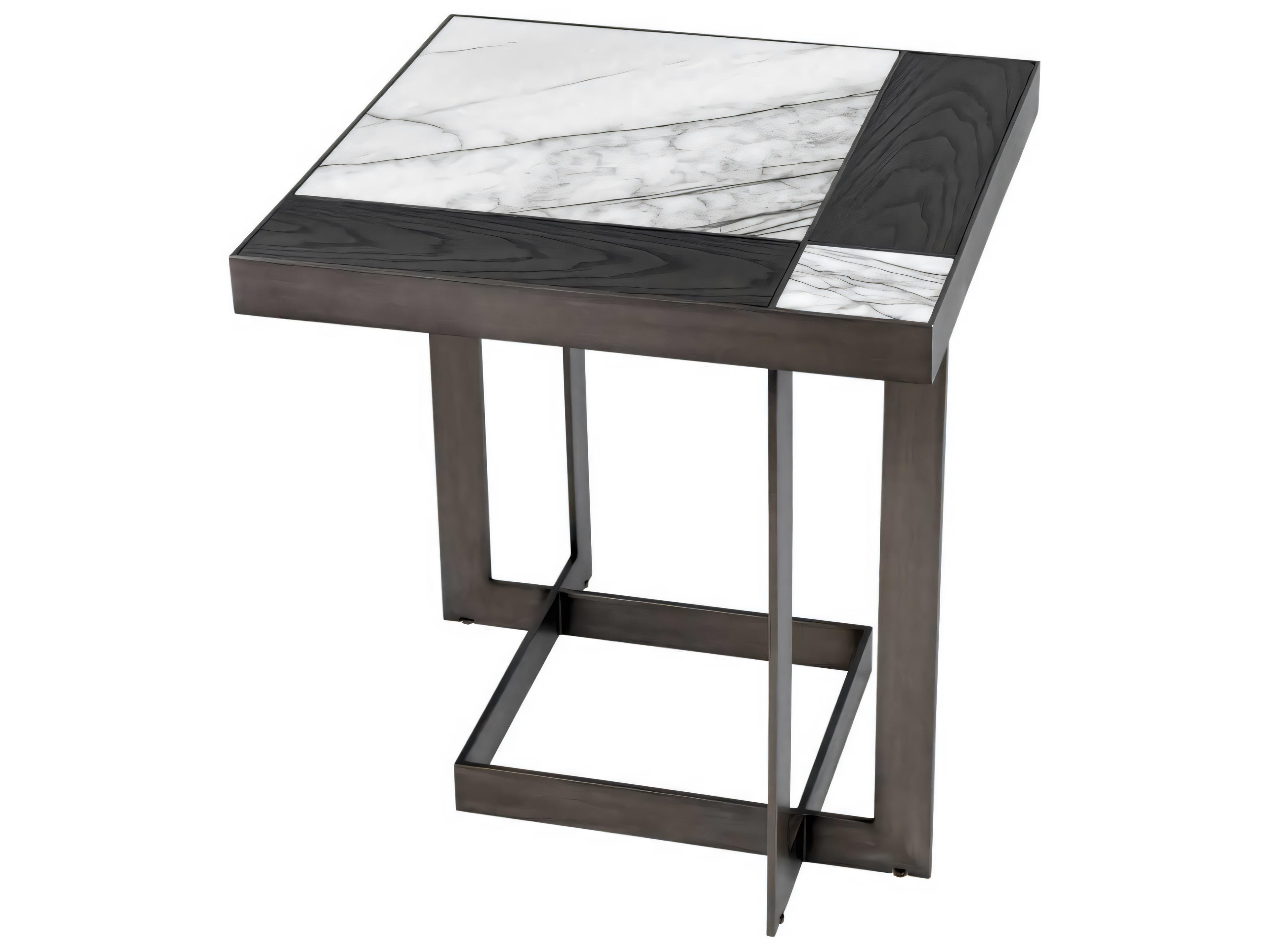 Eichholtz Hermoza Mocha Crown Oak Veneer Bronze Side Table