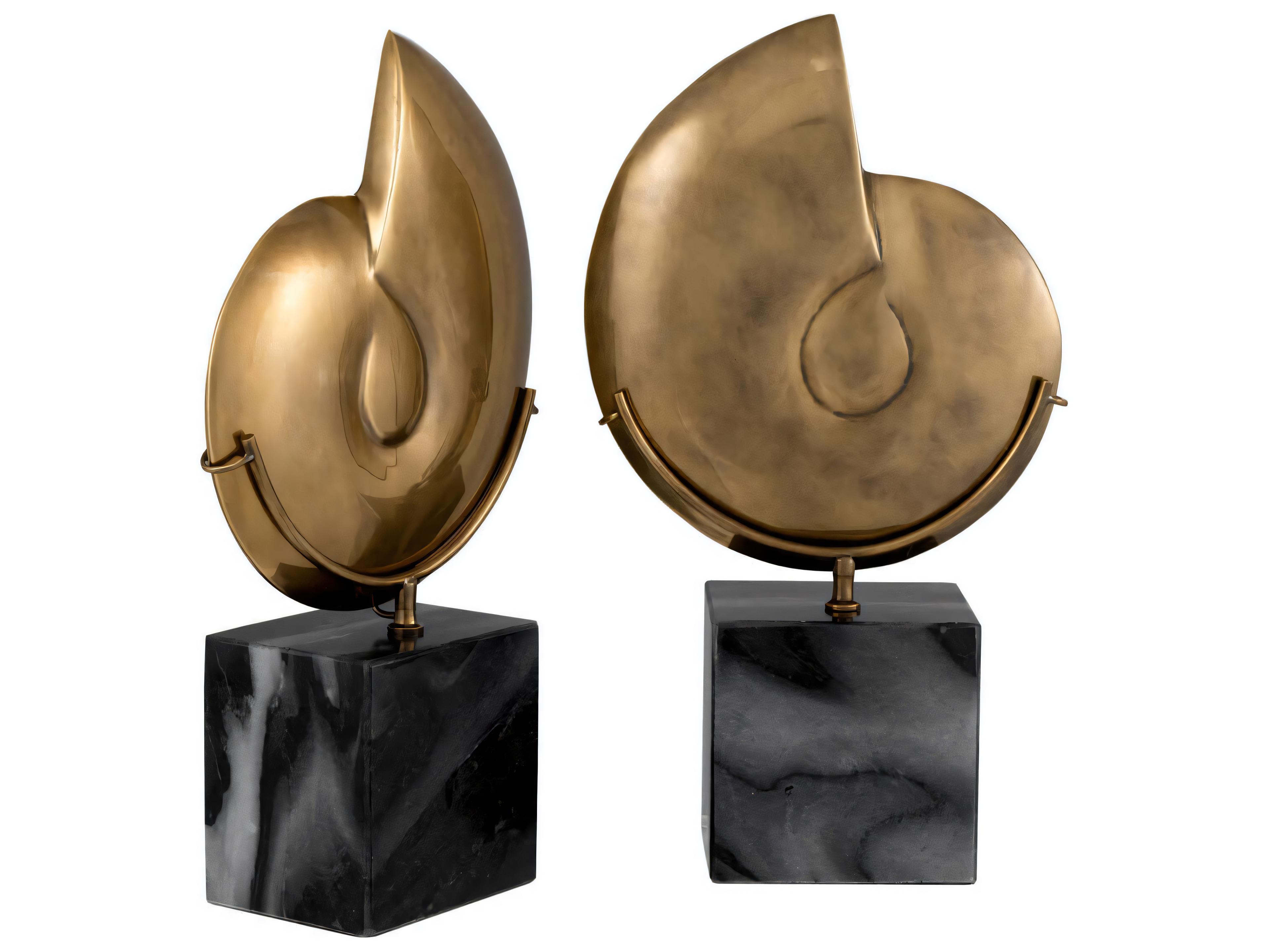 Eichholtz Ammonite Vintage Brass Object Set of 2