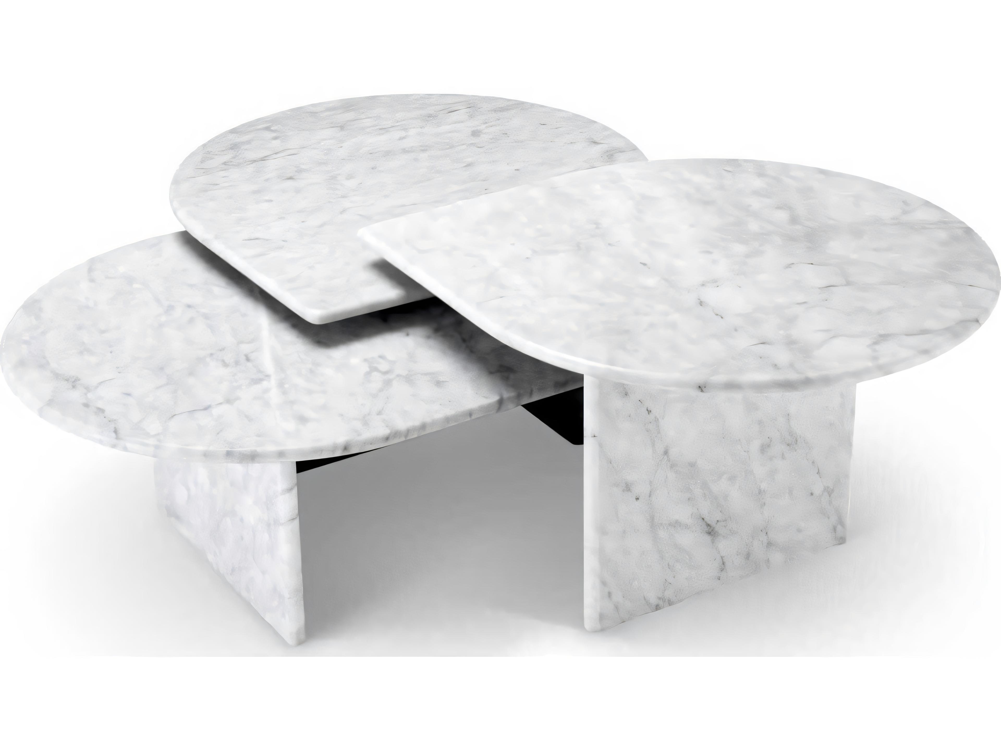 Eichholtz Naples White Carrera Marble Set of 3 Coffee Table