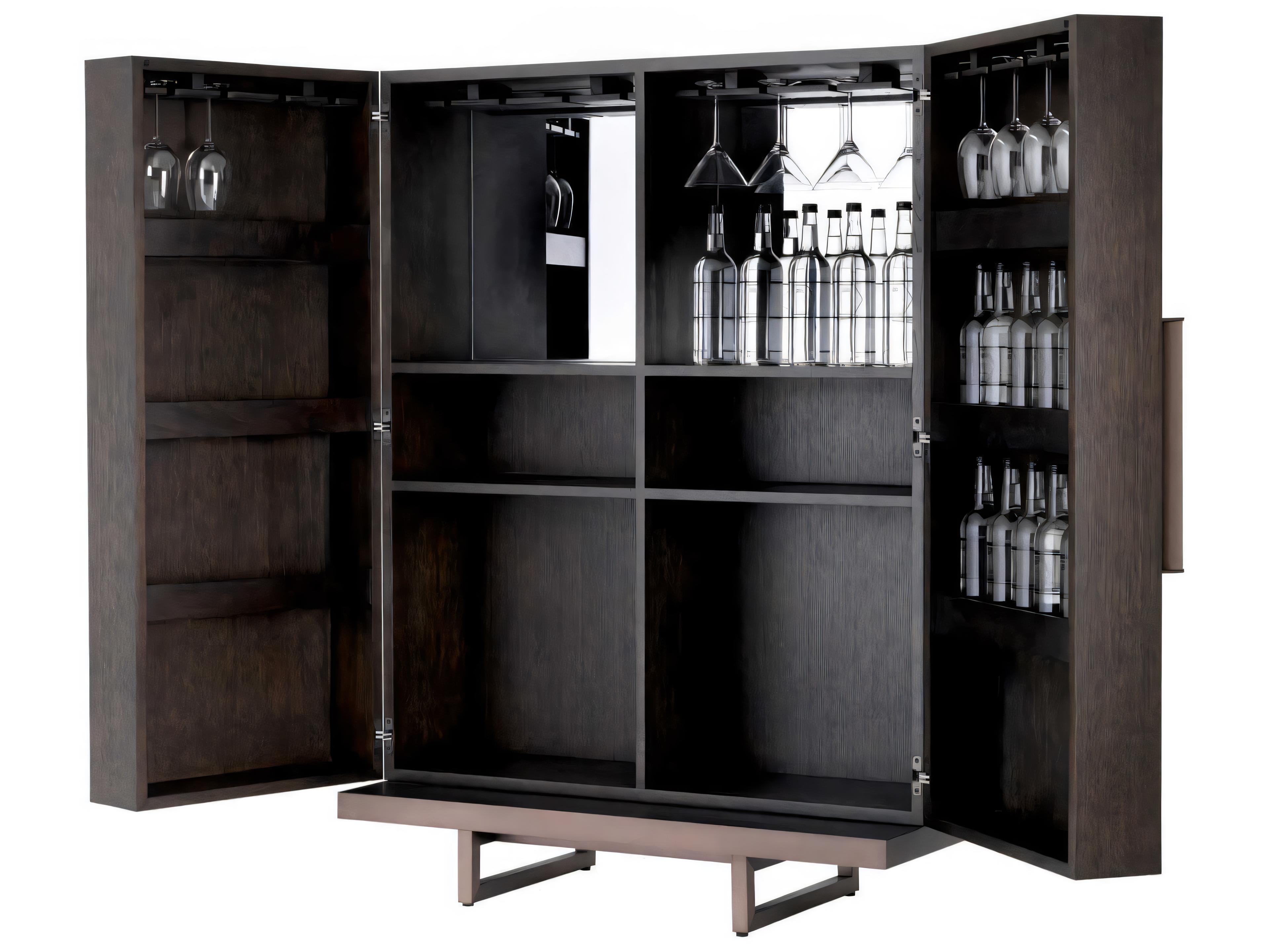 Eichholtz Harrison Mocha Str Oak Ven Med Bronze Bar Cabinet