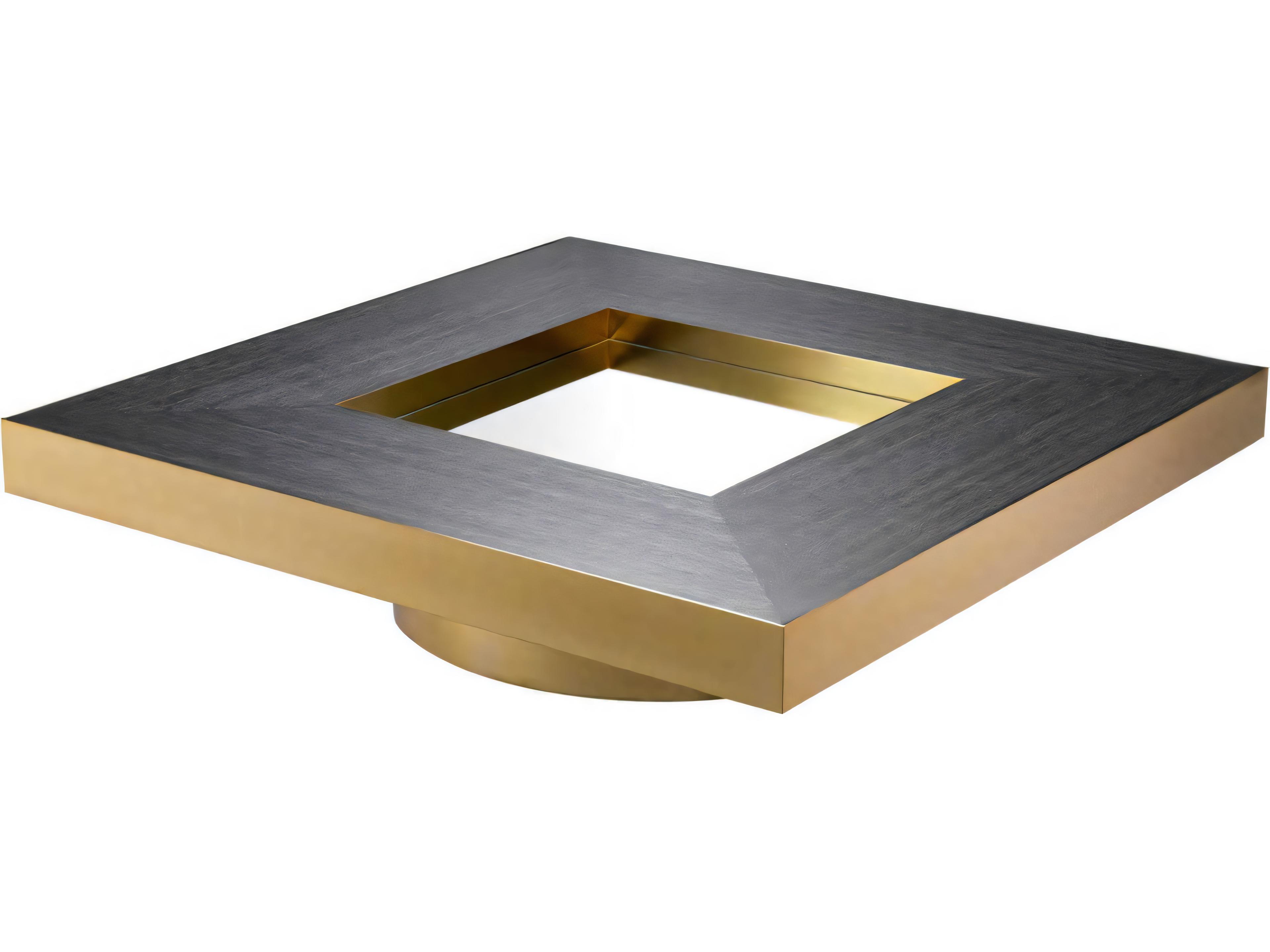 Eichholtz Concorde Brushed Brass Charcoal Grey Oak Veneer Coffee Table