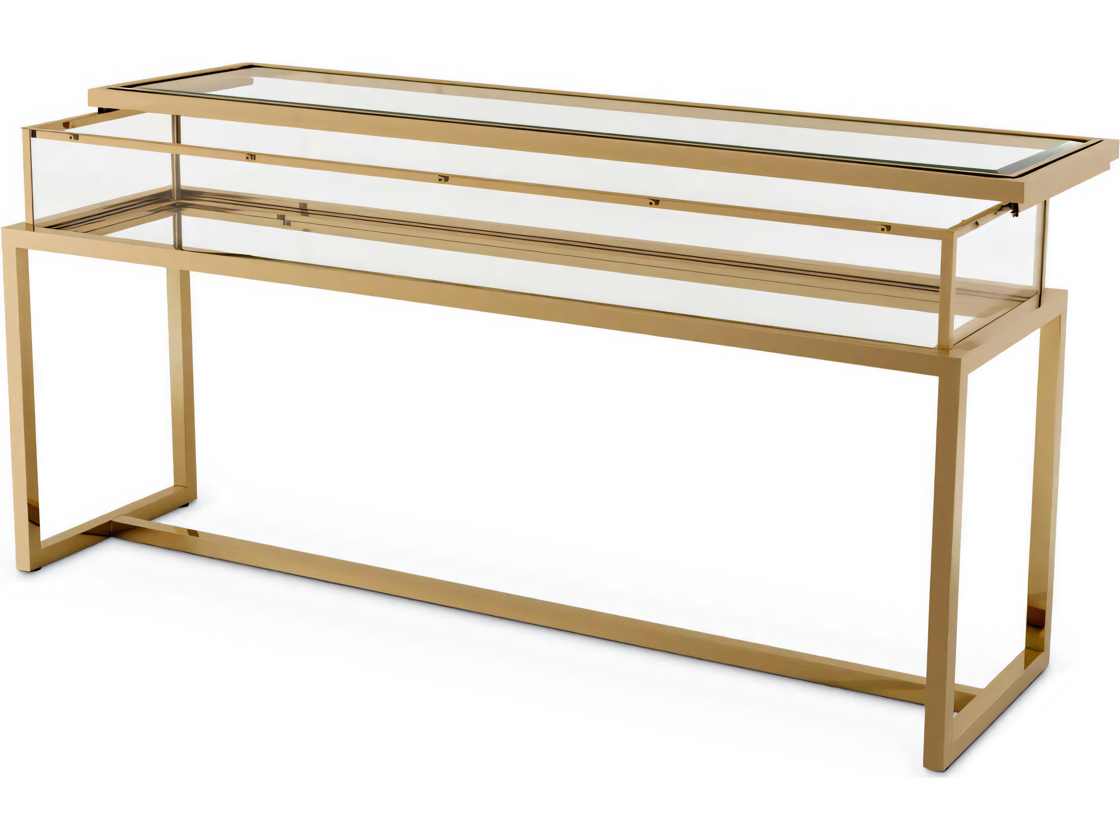 Eichholtz Harvey Sliding Top Br Brass Console Table