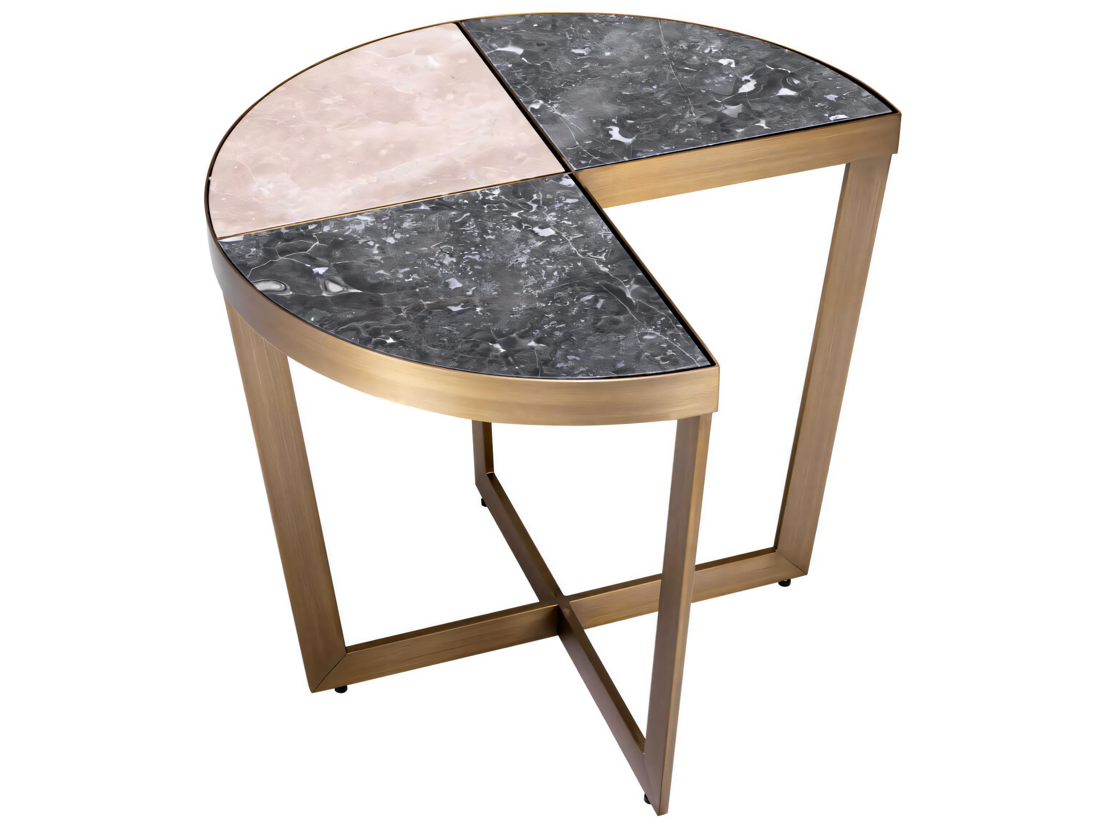 Eichholtz Turino Brushed Brass Grey Marble Side Table