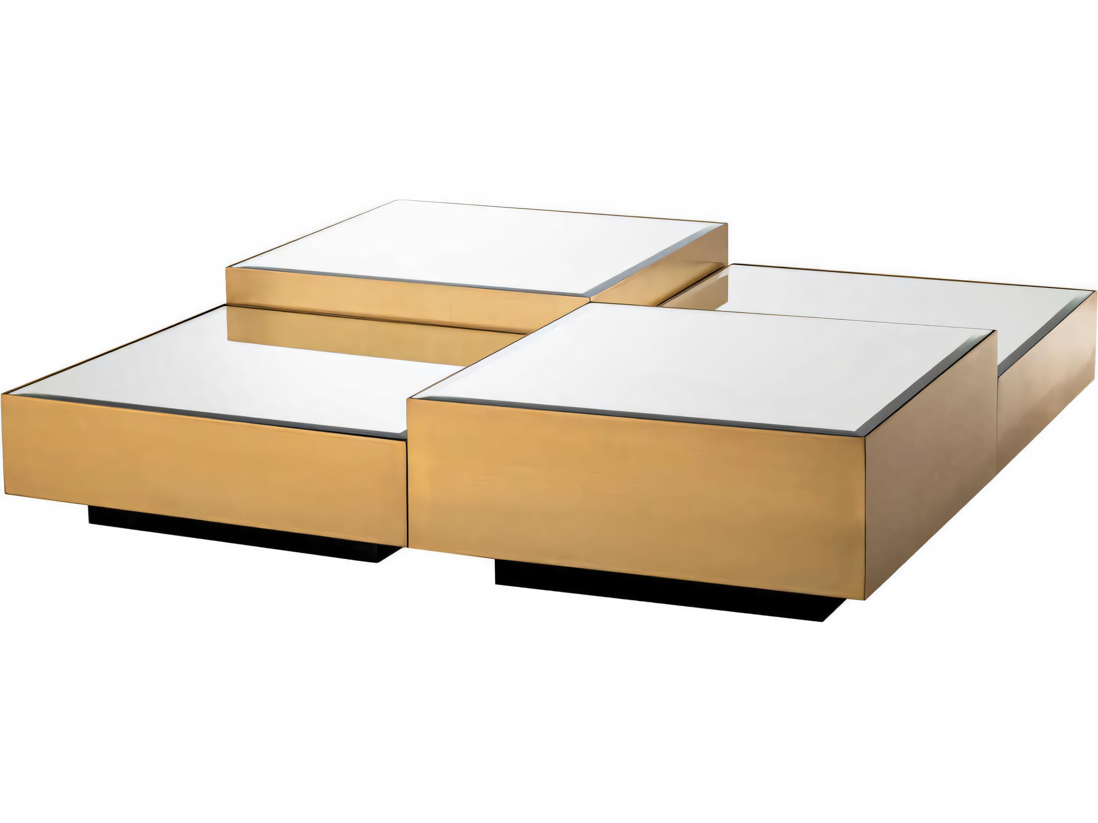 Eichholtz Esposito Brushed Brass Black Glass Set of 4 Coffee Table