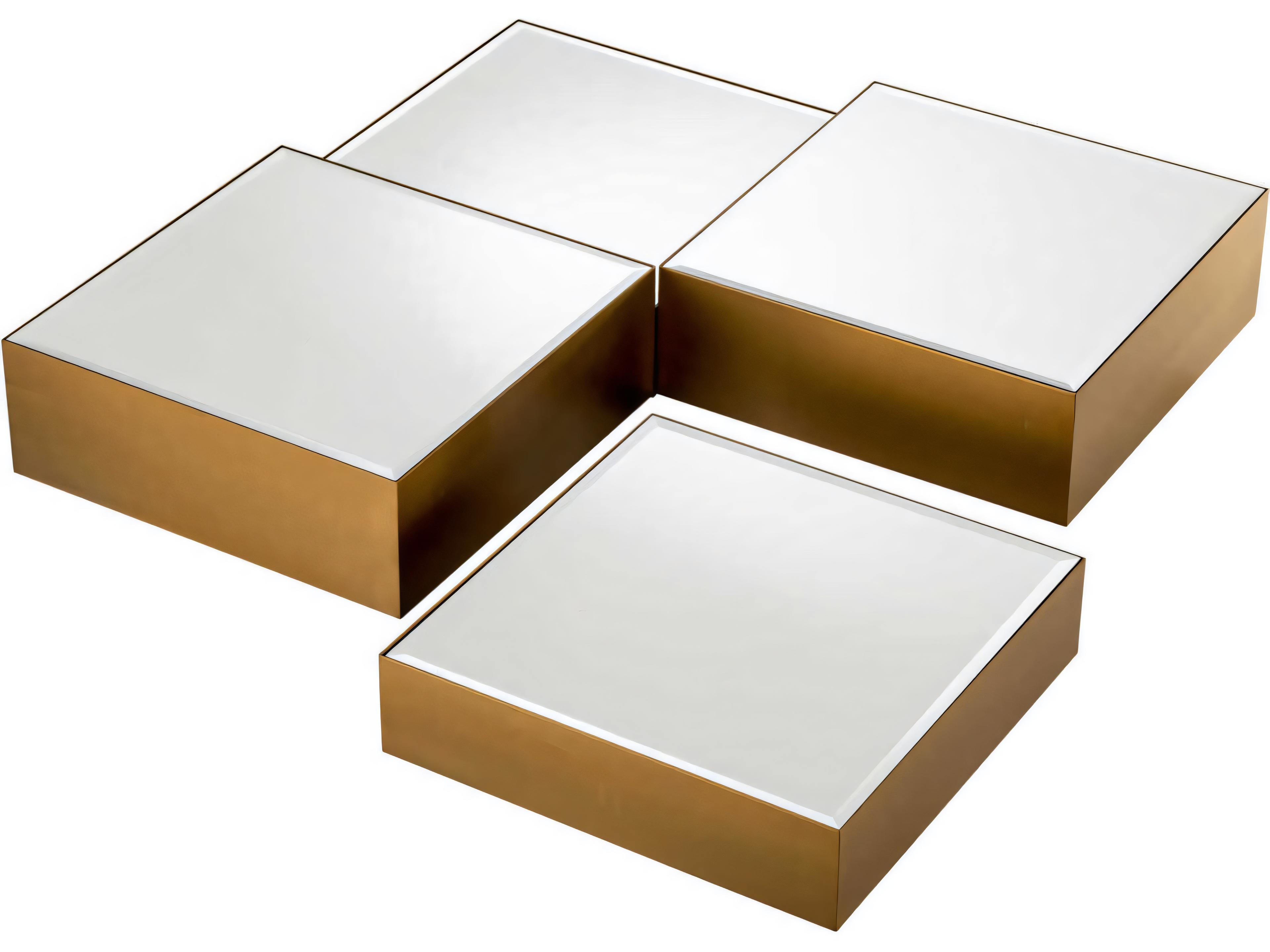 Eichholtz Esposito Brushed Brass Black Glass Set of 4 Coffee Table